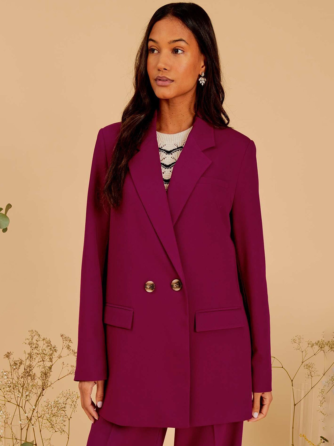 

KIABI Women Longline Tailored Jacket, Purple