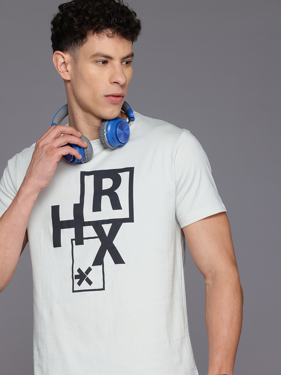 

HRX by Hrithik Roshan Brand Logo Printed Pure Cotton T-shirt, Grey