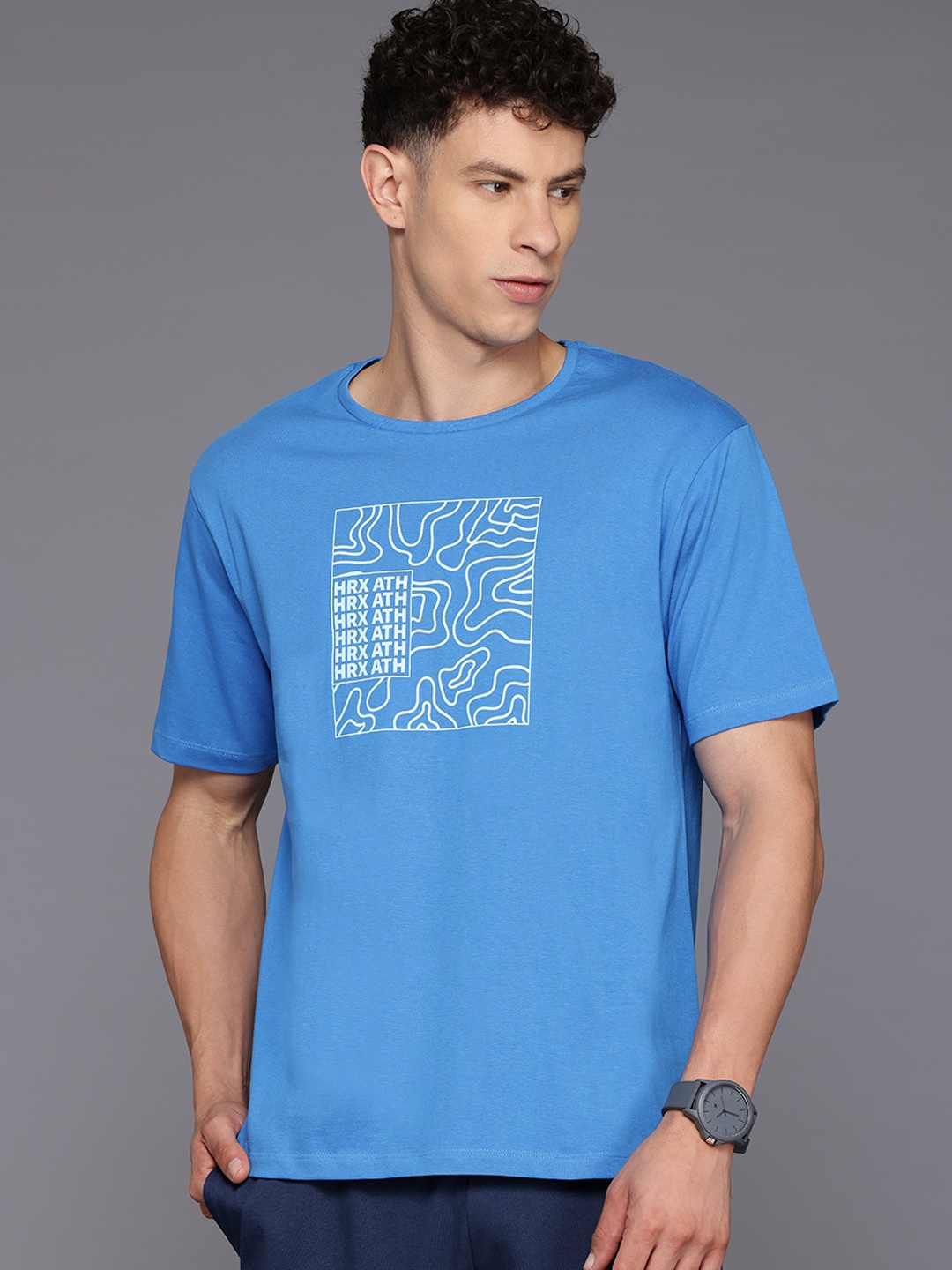 

HRX by Hrithik Roshan Printed Pure Cotton T-shirt, Blue