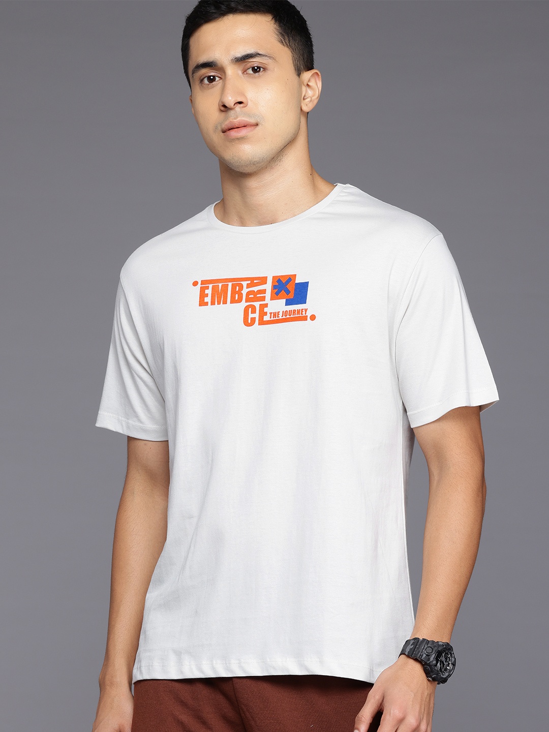 

HRX by Hrithik Roshan Men Typography Printed Relaxed Fit Pure Cotton T-shirt, White