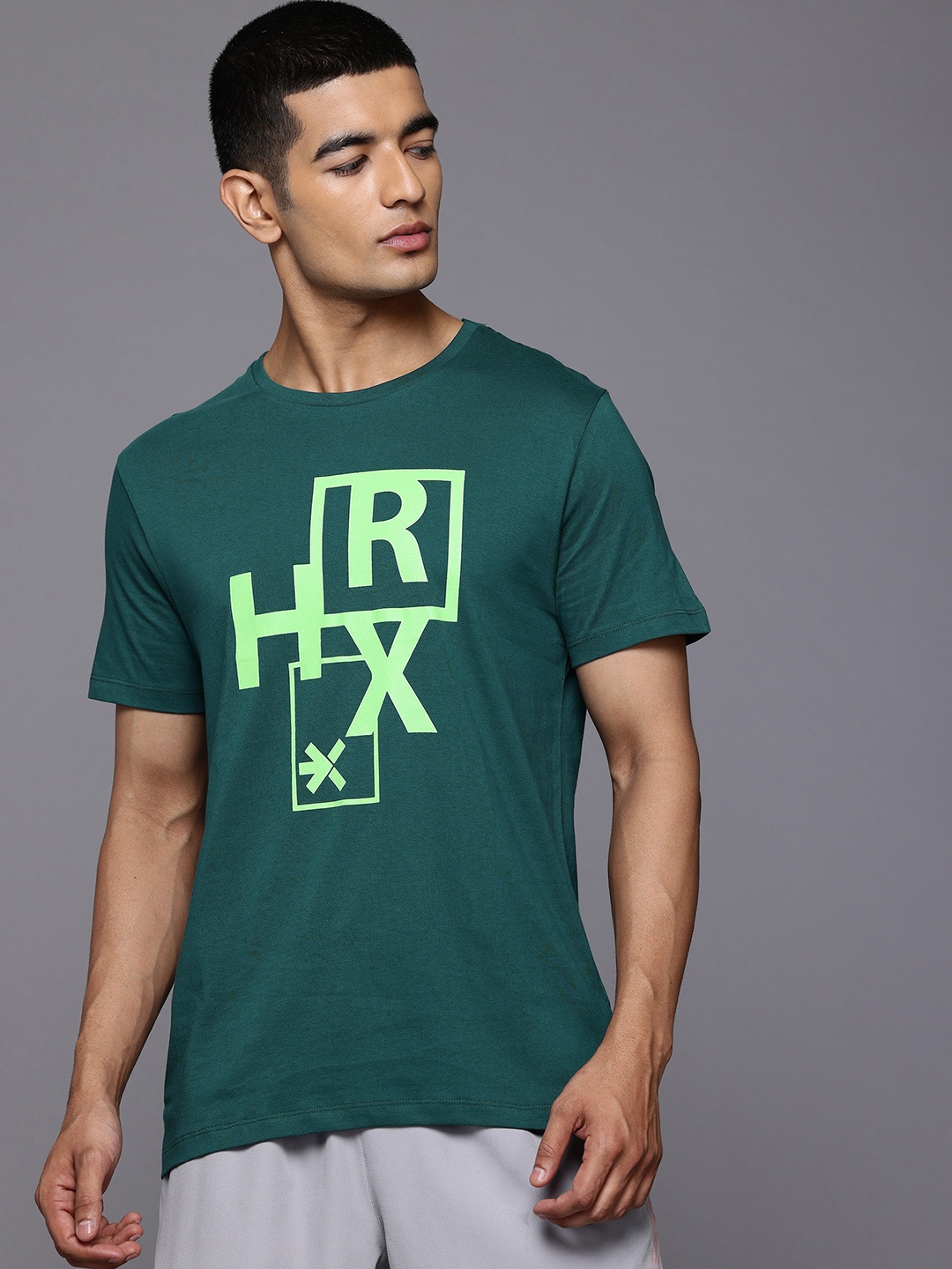 

HRX by Hrithik Roshan Men Brand Logo Printed Pure Cotton T-shirt, Green