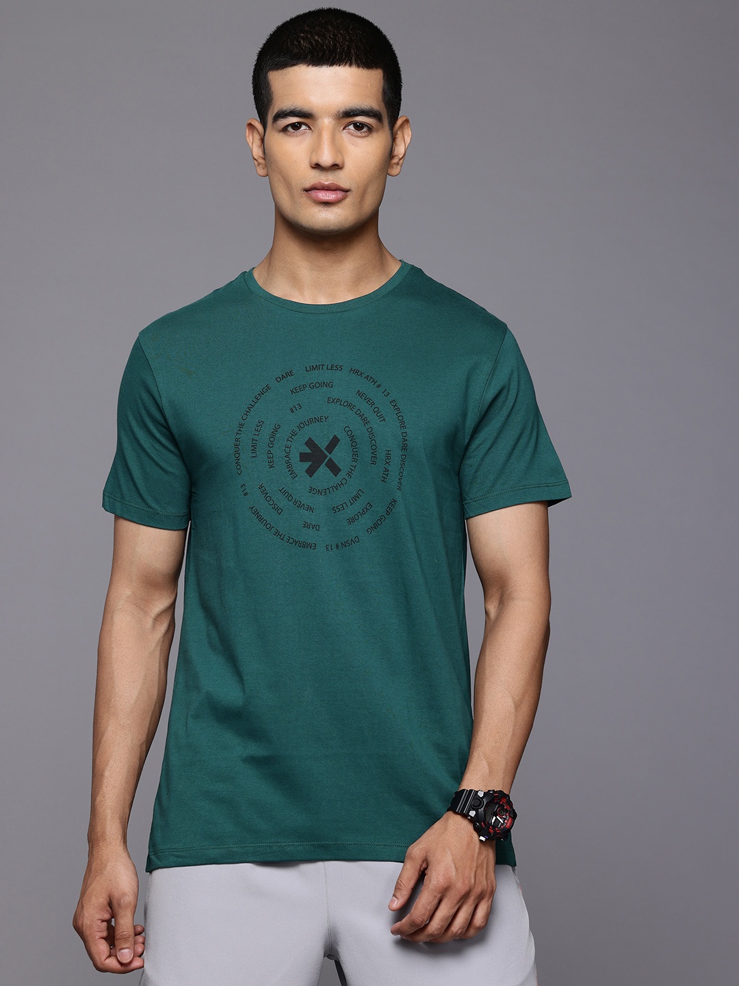 

HRX by Hrithik Roshan Men Typography Printed Pure Cotton T-shirt, Green