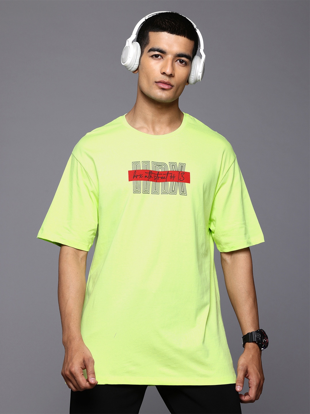 

HRX by Hrithik Roshan Brand Logo Printed Lifestyle T-shirt, Lime green