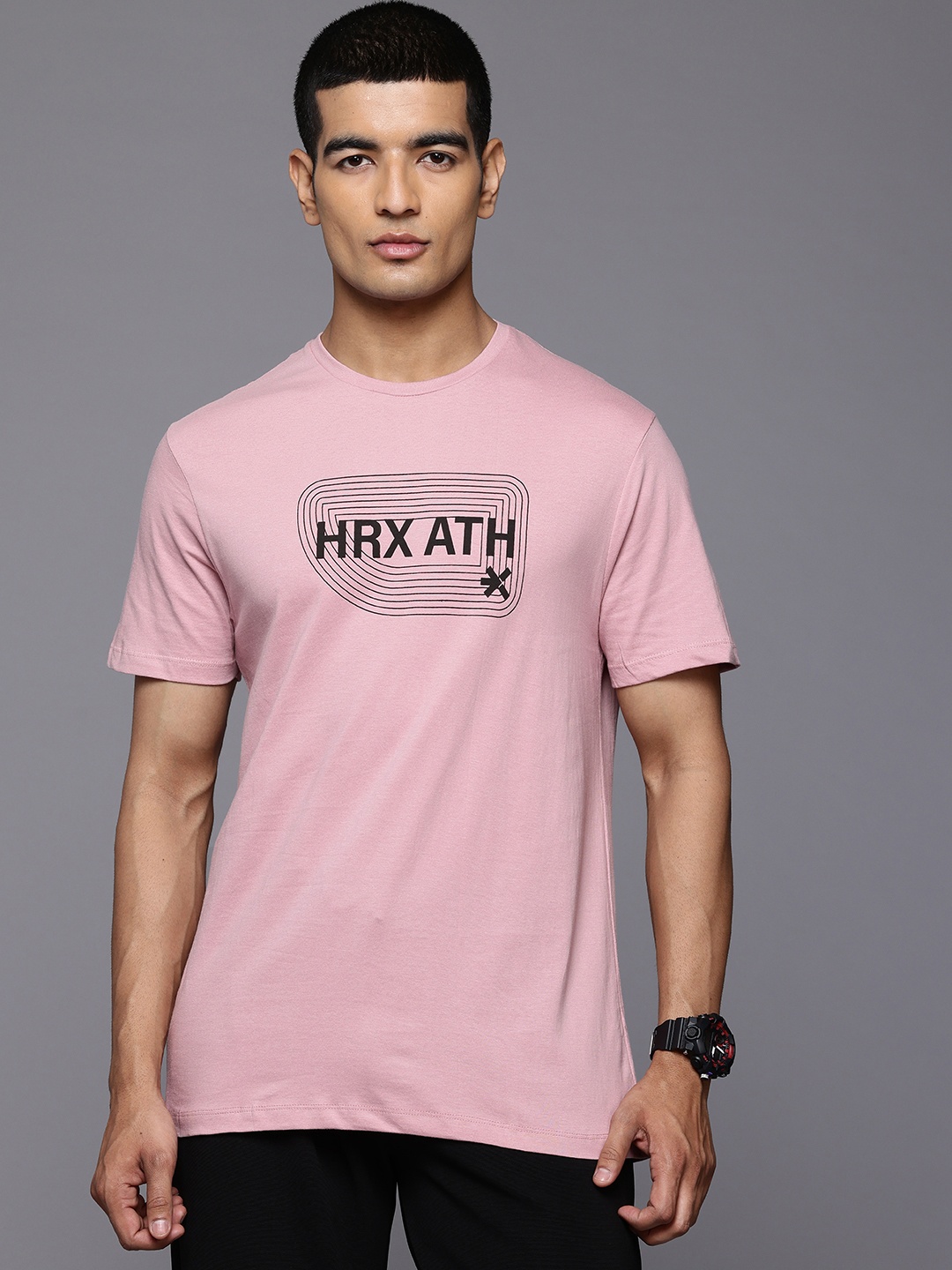 

HRX by Hrithik Roshan Men Typography Printed Pure Cotton T-shirt, Pink