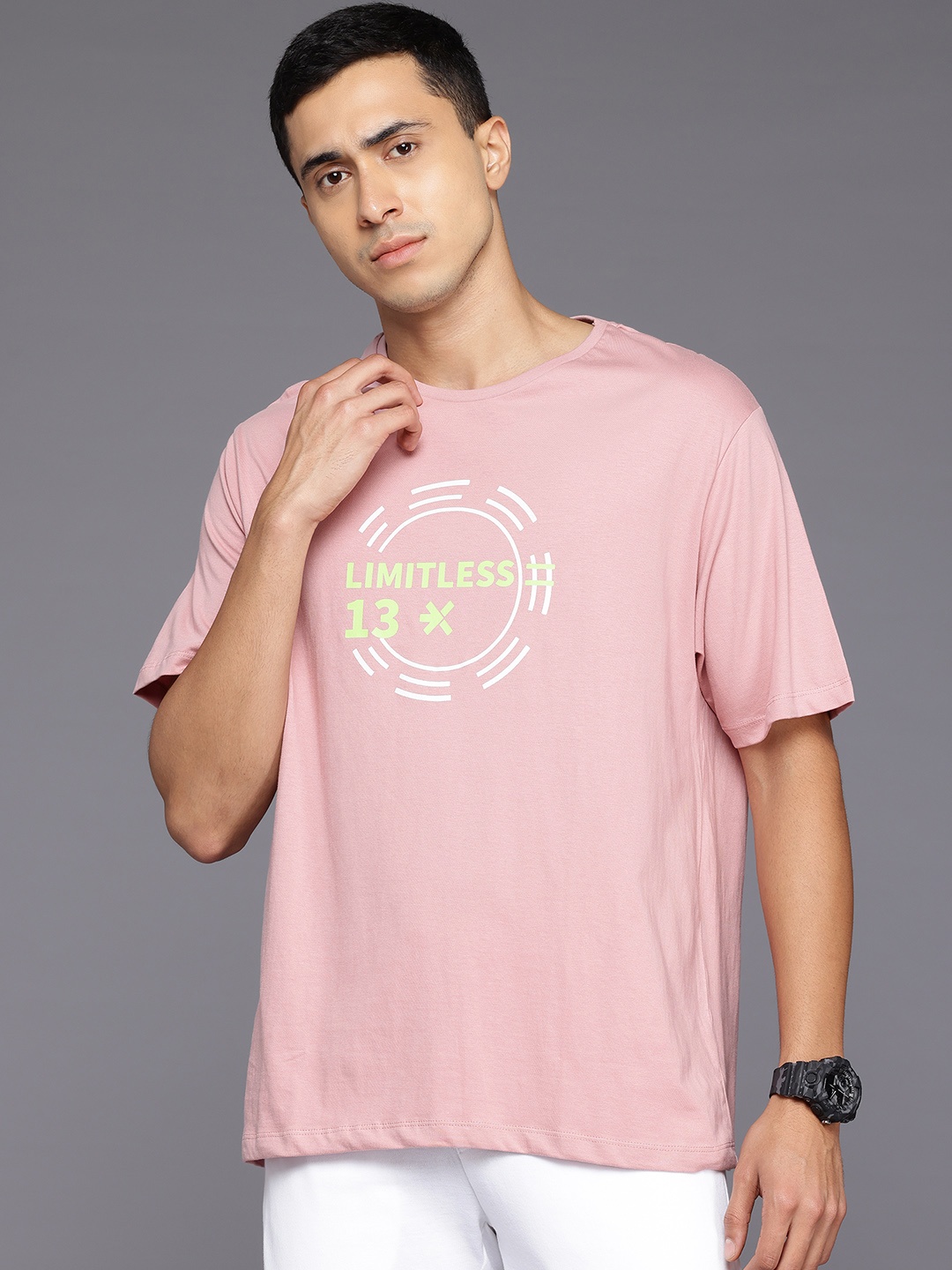 

HRX by Hrithik Roshan Men Typography Printed Relaxed Fit Pure Cotton T-shirt, Pink