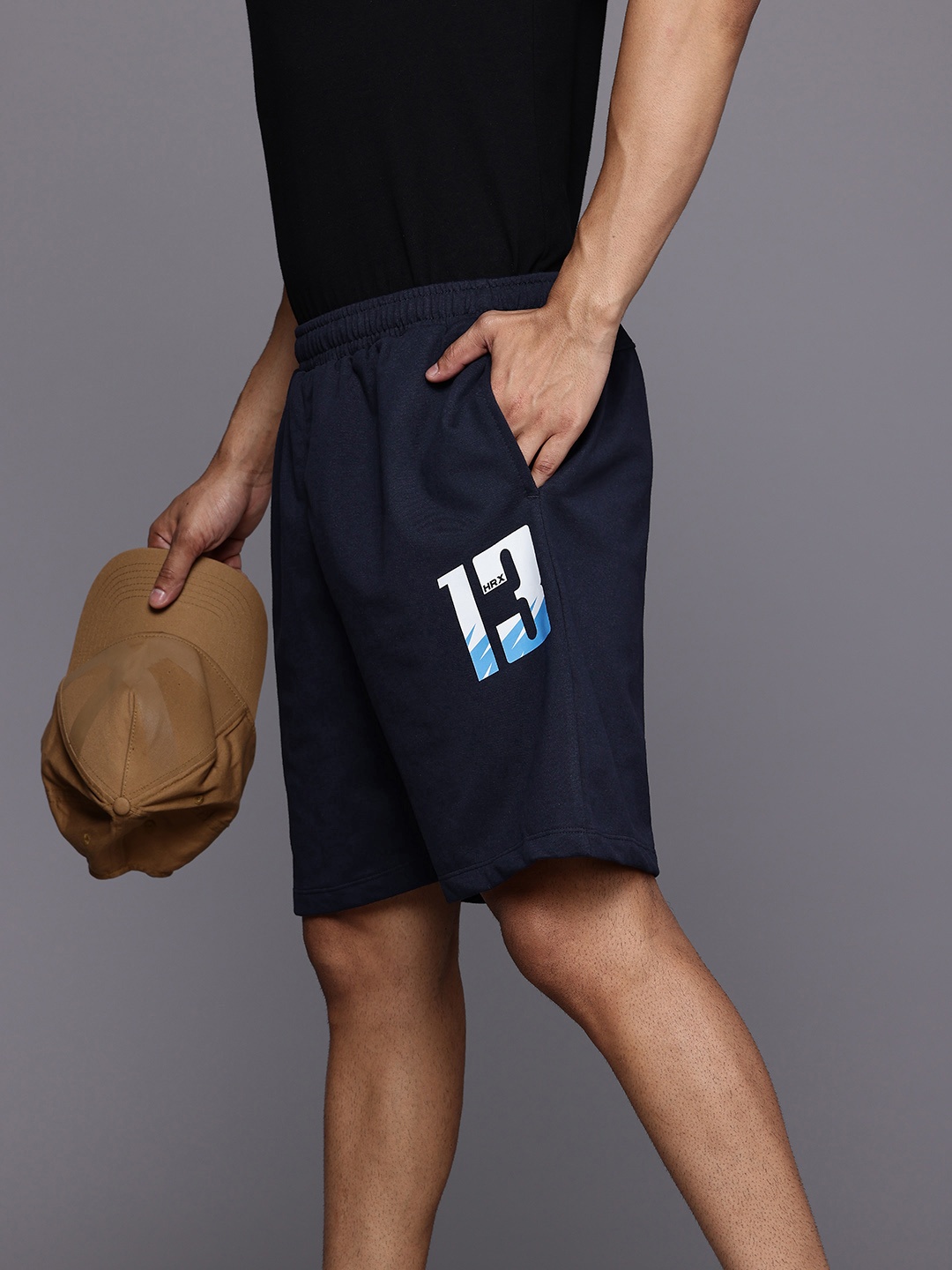 

HRX by Hrithik Roshan Men Typography Printed Shorts, Navy blue