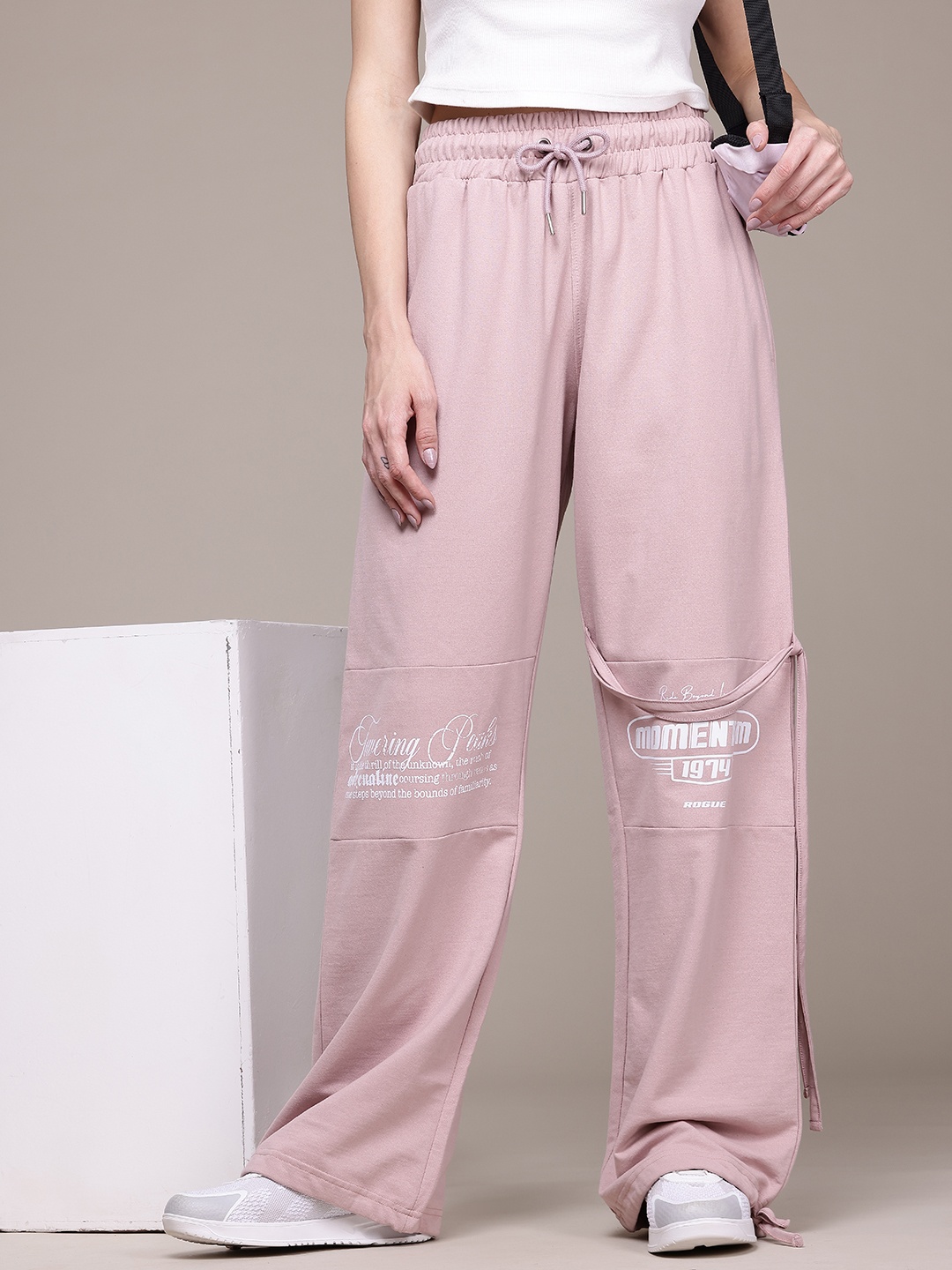 

The Roadster Lifestyle Co. Women Typography Print Pure Cotton Track Pants, Mauve