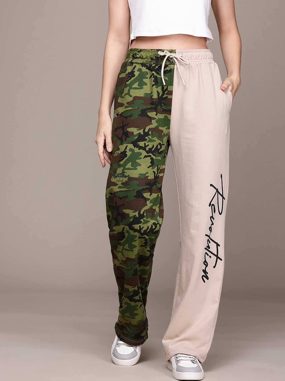 

The Roadster Lifestyle Co. Women Camouflage Print Relaxed Track Pants, Beige