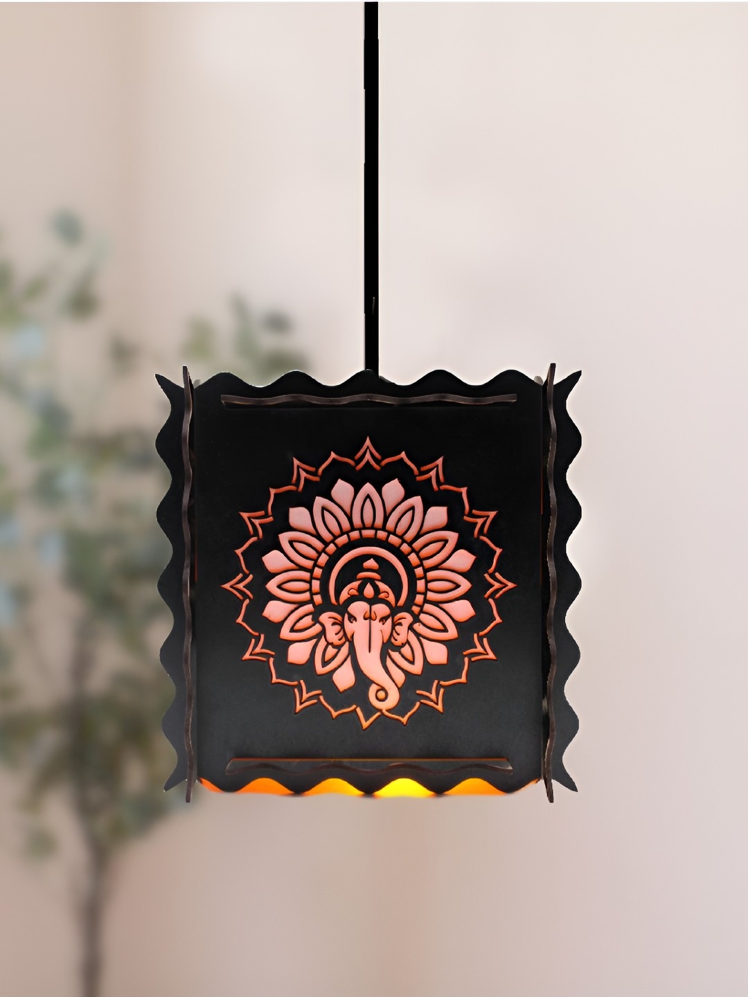 

VAH Kya Bat Hai !! Black Textured Traditional Square Wooden Ceiling Lamp
