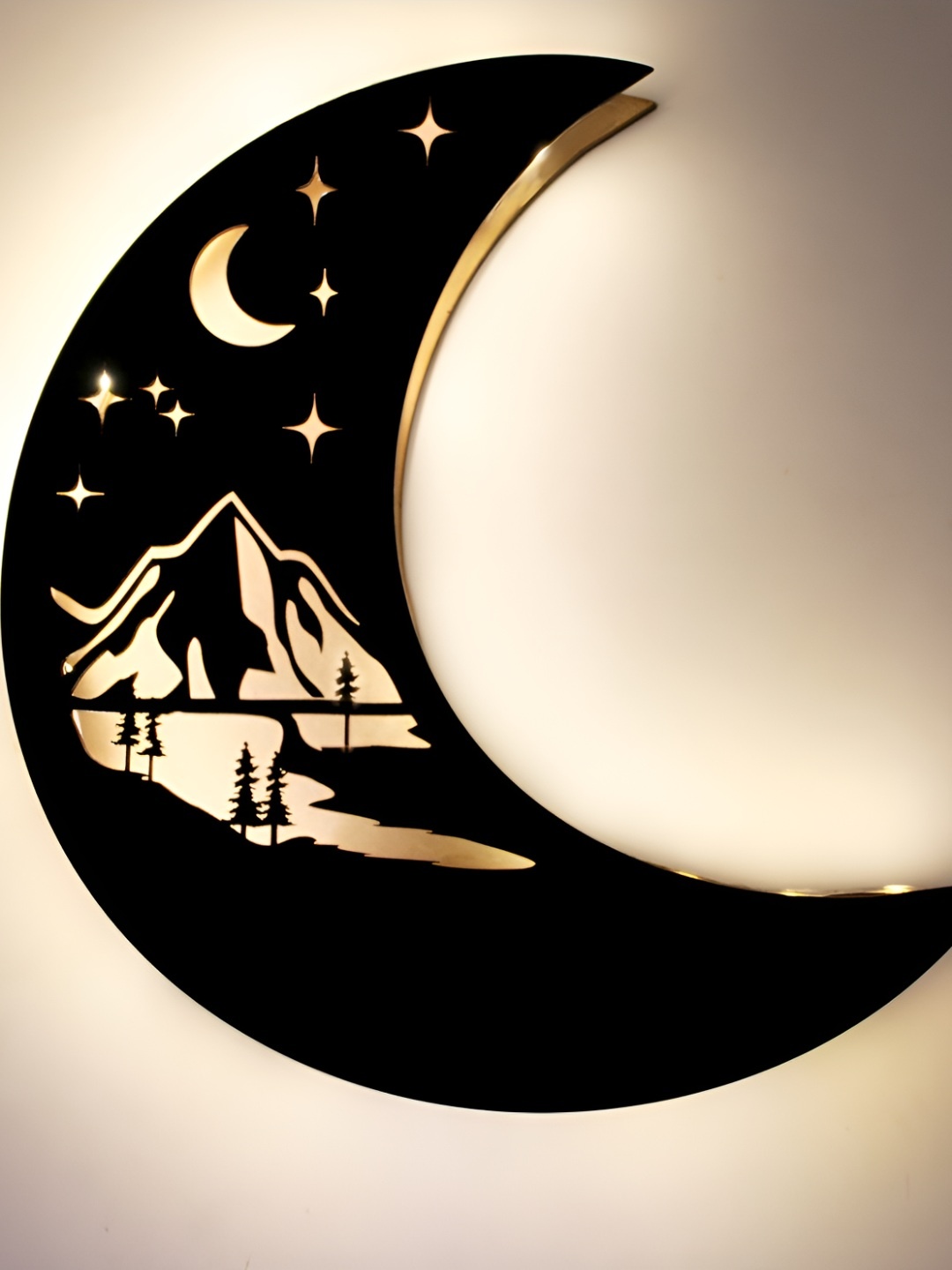 

VAH Kya Bat Hai !! Black Textured Wooden Floating Moon Wall Hanging