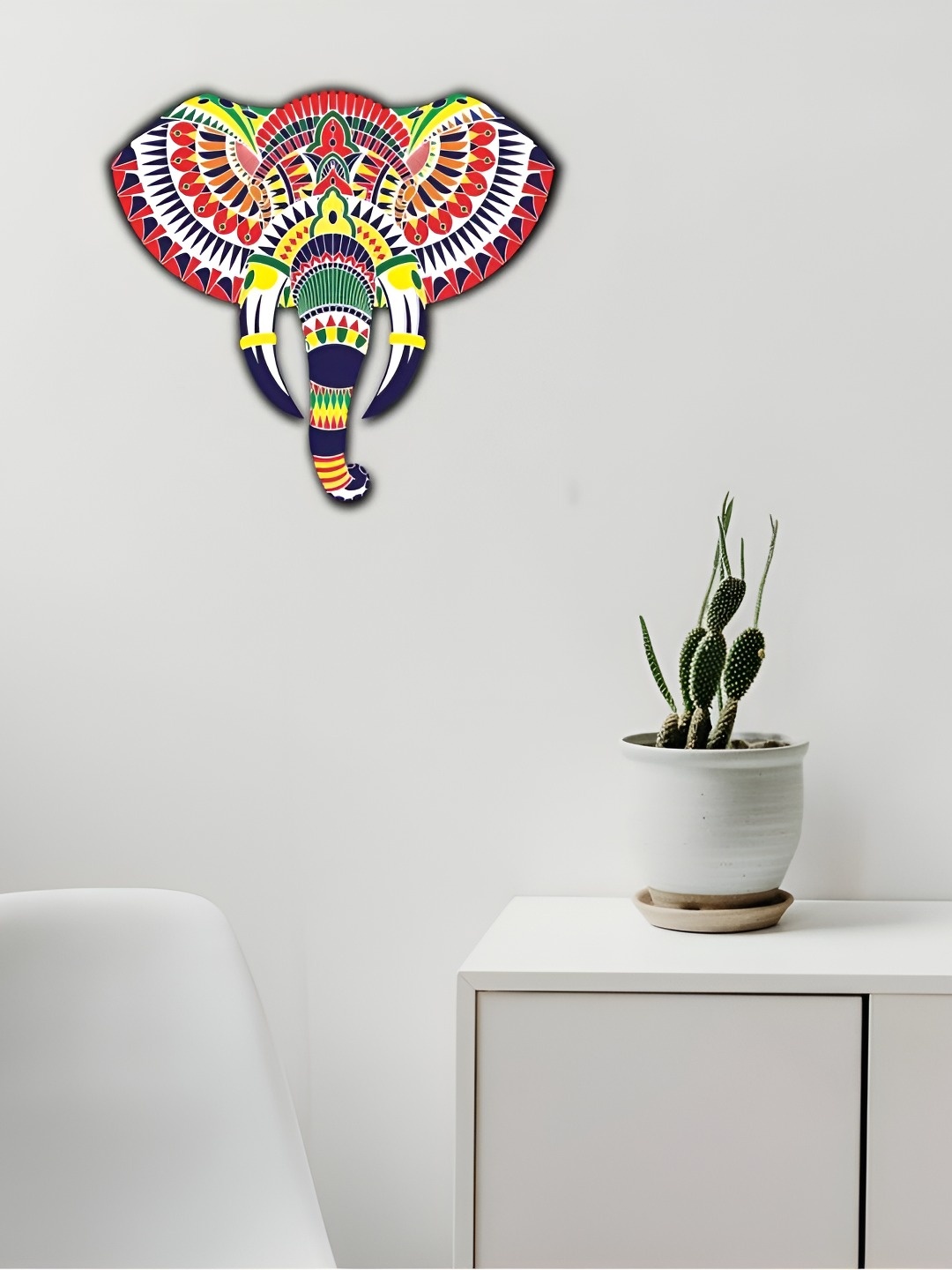 

VAH Kya Bat Hai !! White & Red Elephant Design Wooden Wall Hanging