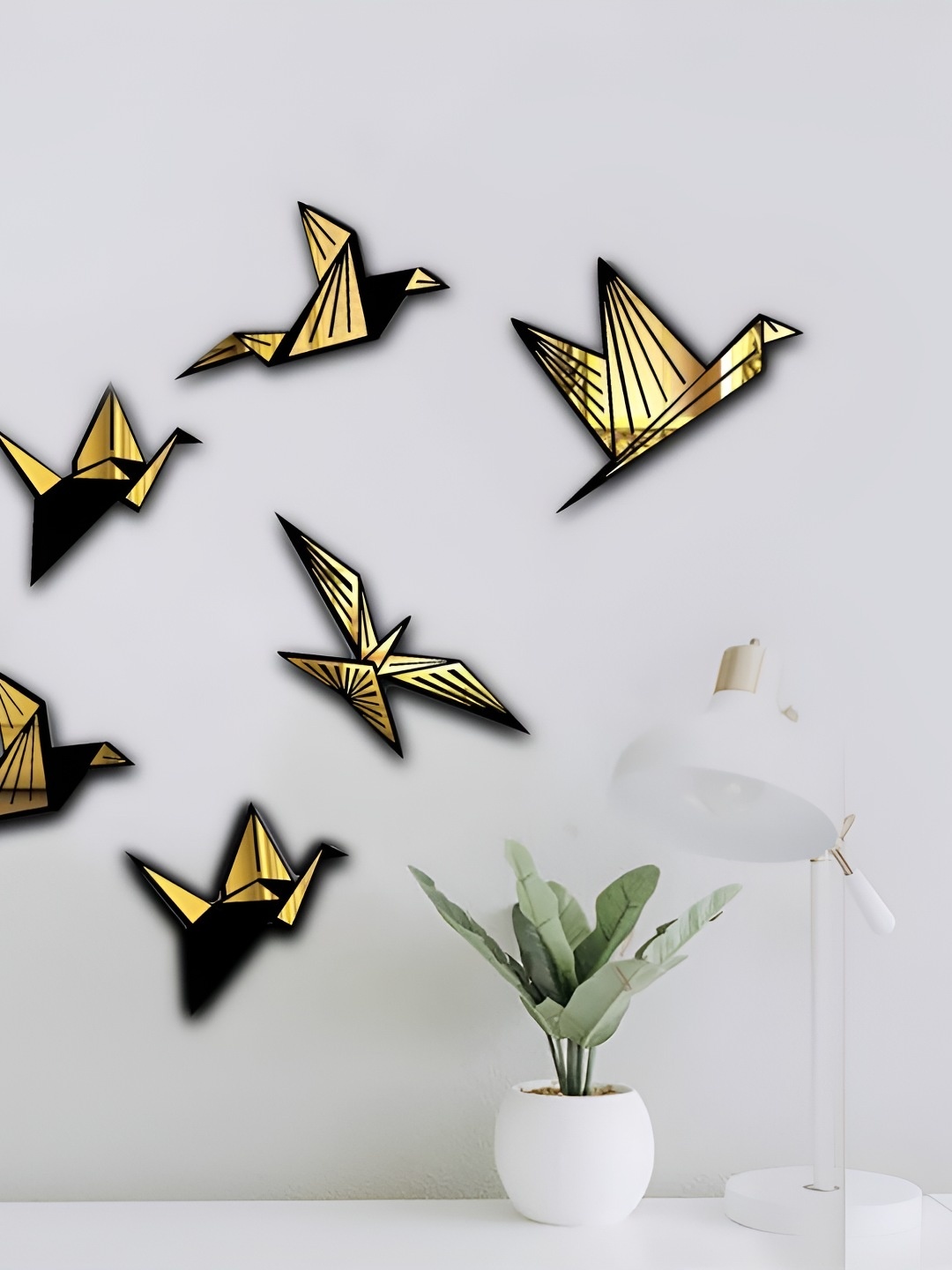 

VAH Kya Bat Hai !! Black & Gold Toned 6 Pieces Birds Acrylic Wall Stickers