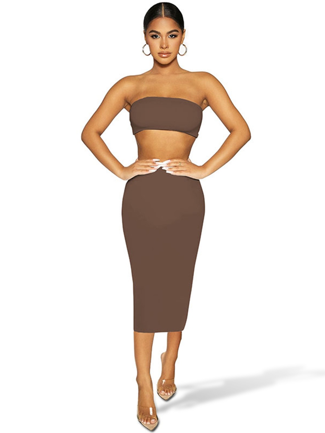 

StyleCast x Revolte Strapless Crop Top With Skirt, Brown