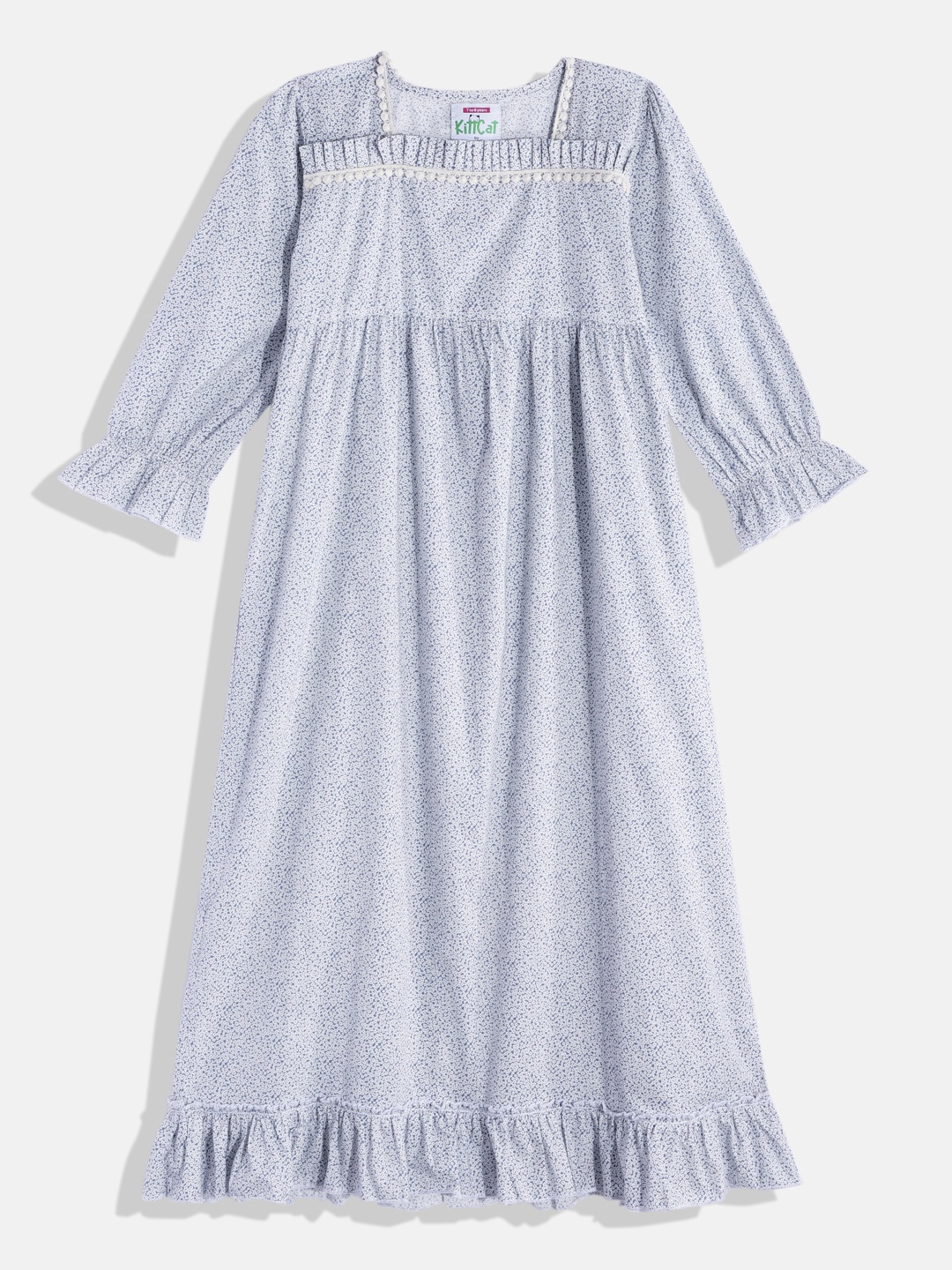 

The Kaftan Company Girls Floral Frilled Nighty, White