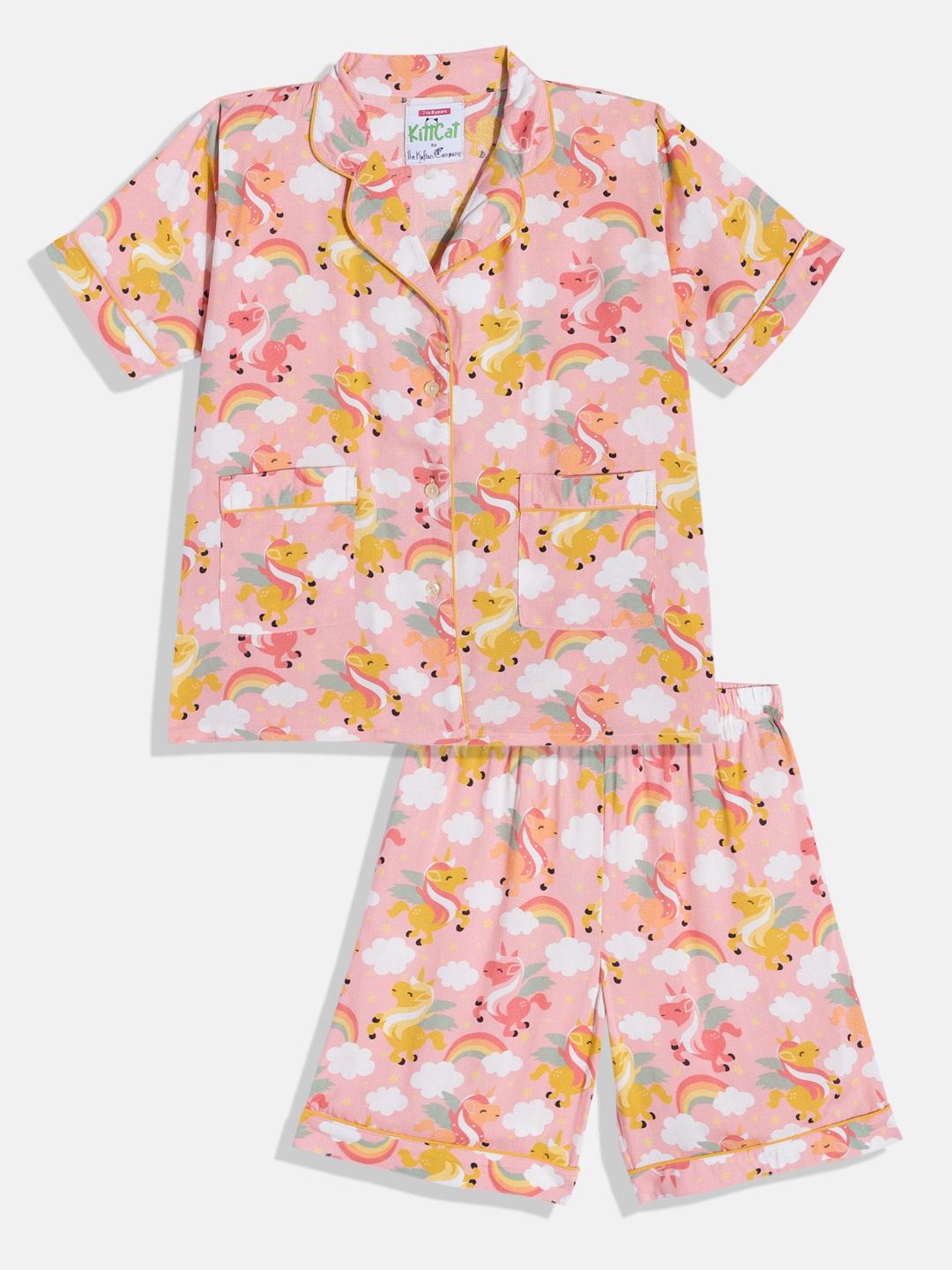 

The Kaftan Company Girls Conversational Printed Night Suit, Pink