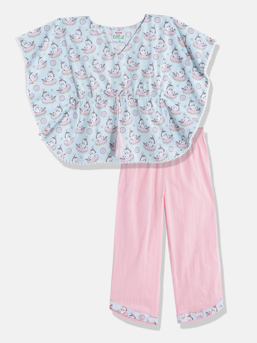 

The Kaftan Company Girls Conversational Printed Pure Cotton Night Suit, Blue