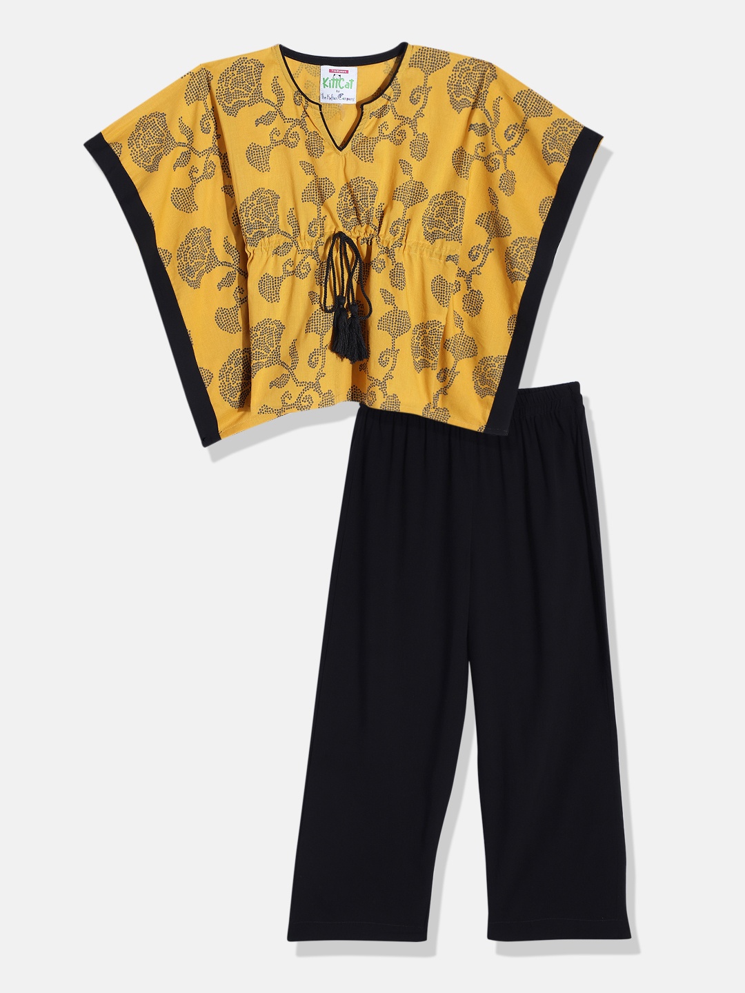 

The Kaftan Company Girls Floral Printed Night Suit, Mustard