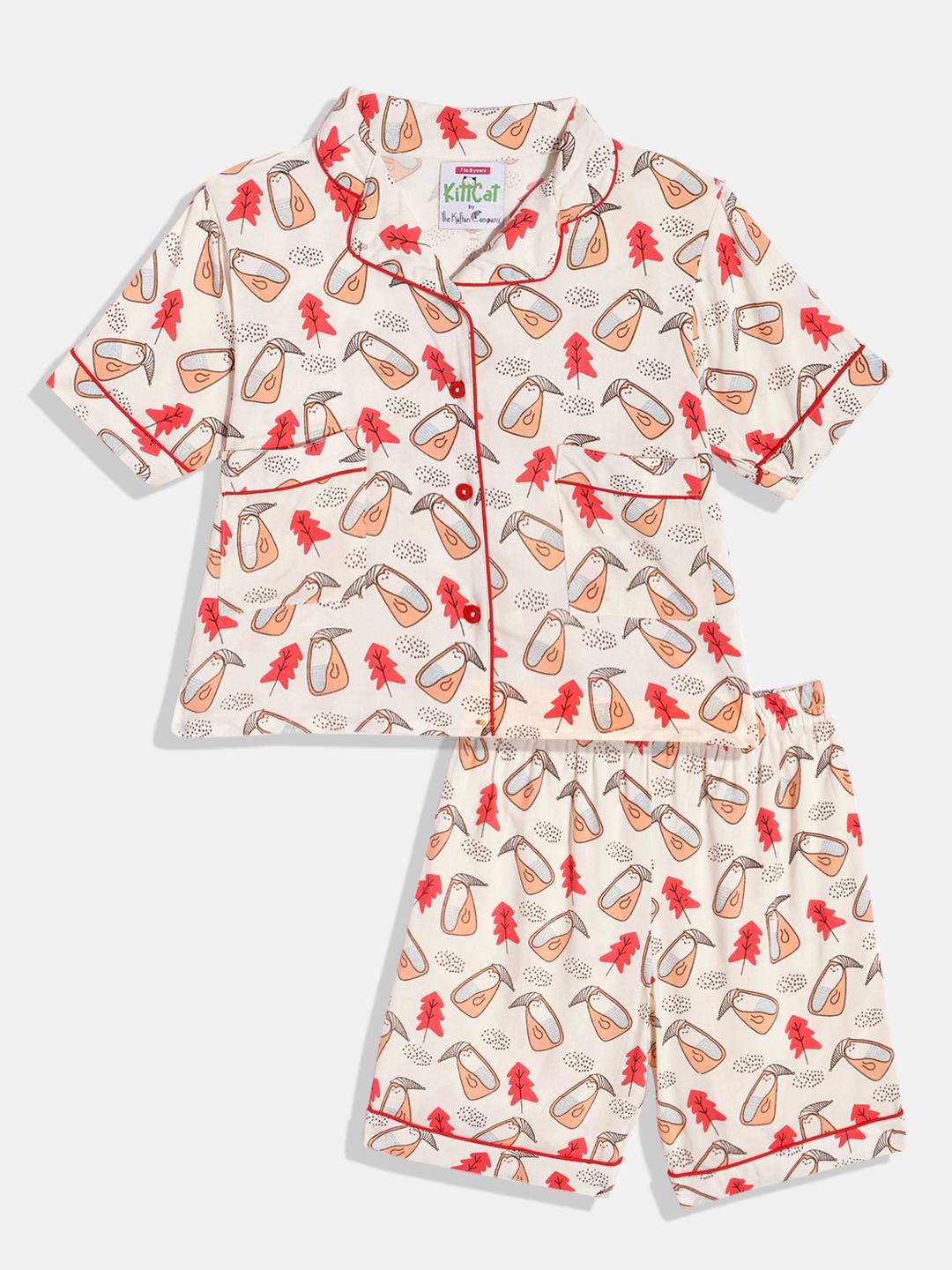 

The Kaftan Company Girls Printed Night Suit, White