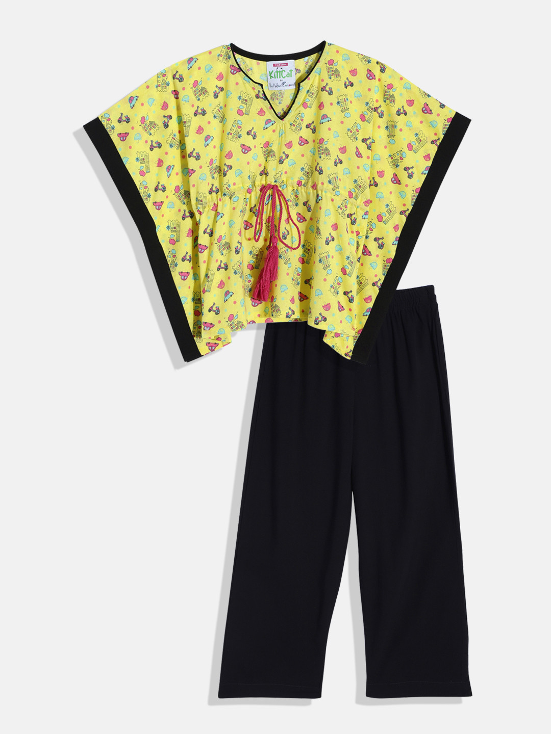 

The Kaftan Company Girls Printed Night Suit, Yellow