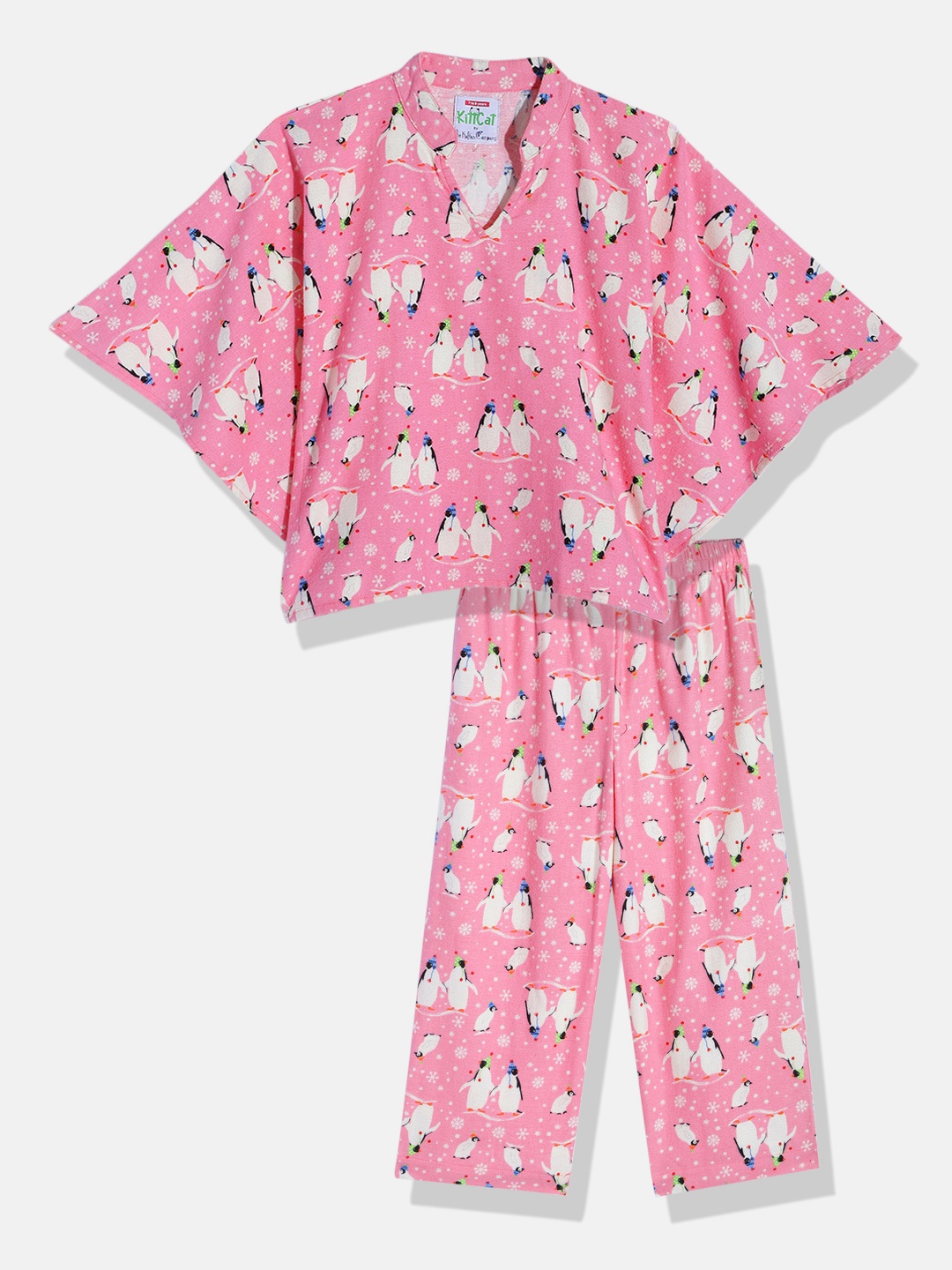 

The Kaftan Company Girls Conversational Printed Pure Cotton Night Suit, Pink