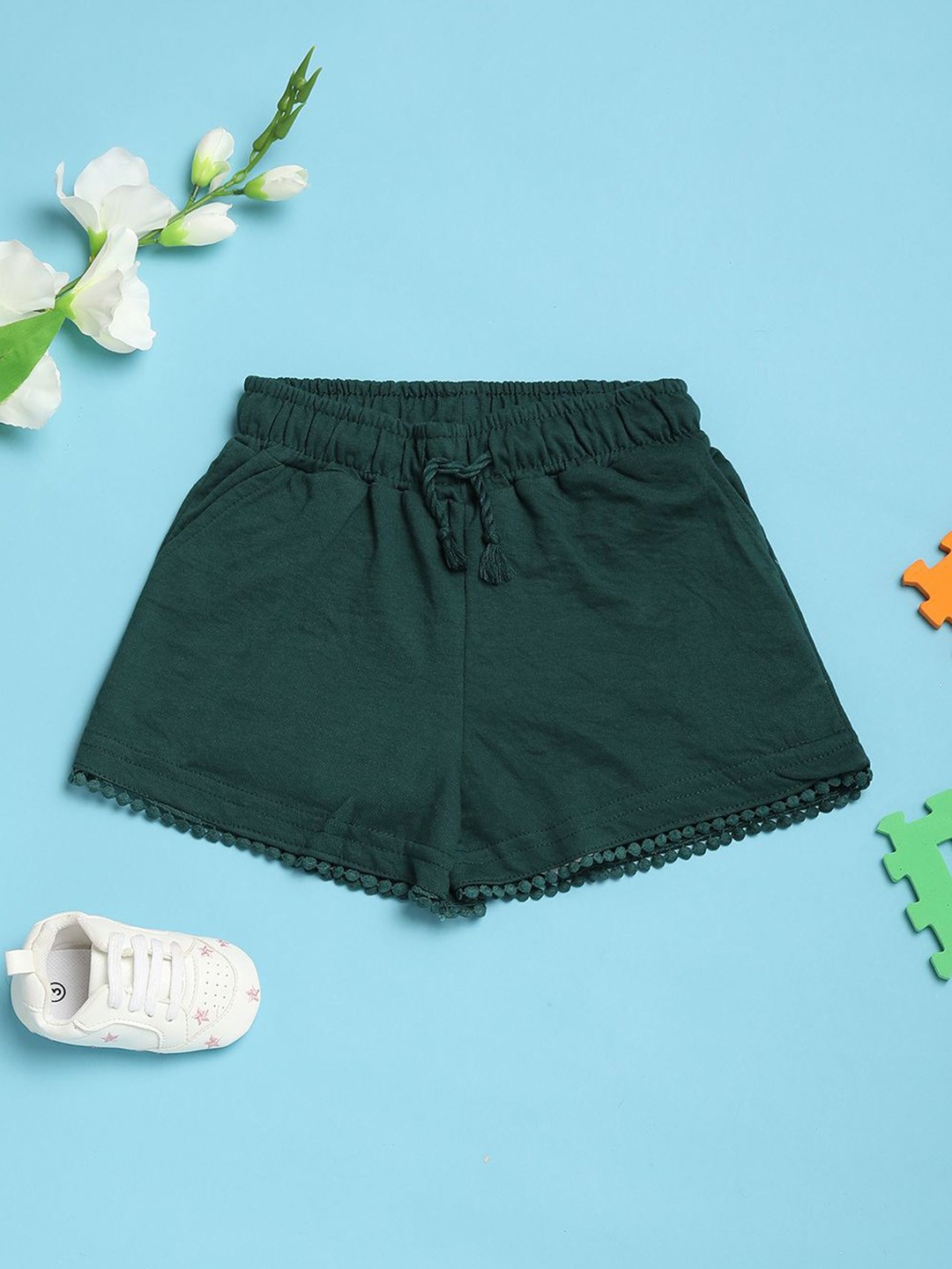

V-Mart Girls Solid Loop Knit Regular Fit Shorts, Green