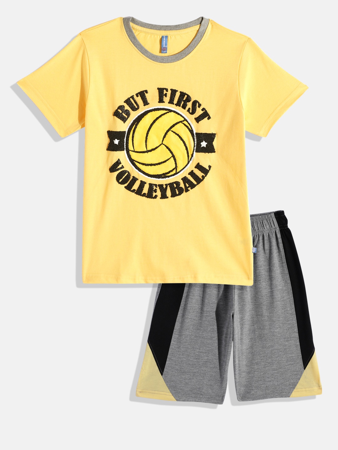 

Here&Now X Game Begins Boys Printed Pure Cotton T-shirt with Shorts, Yellow