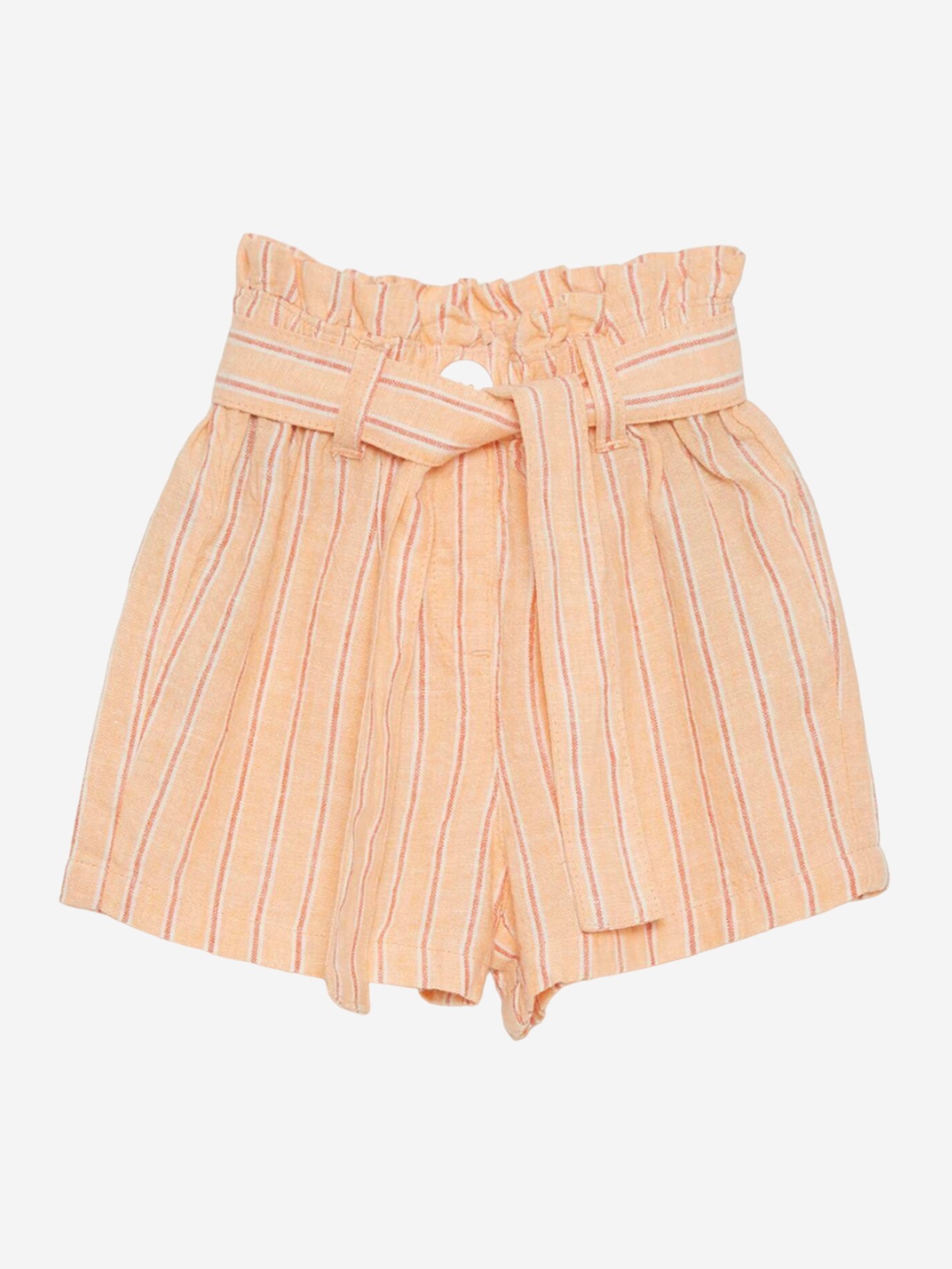 

KIABI Girls Striped Linen Outdoor with Technology Shorts, Orange