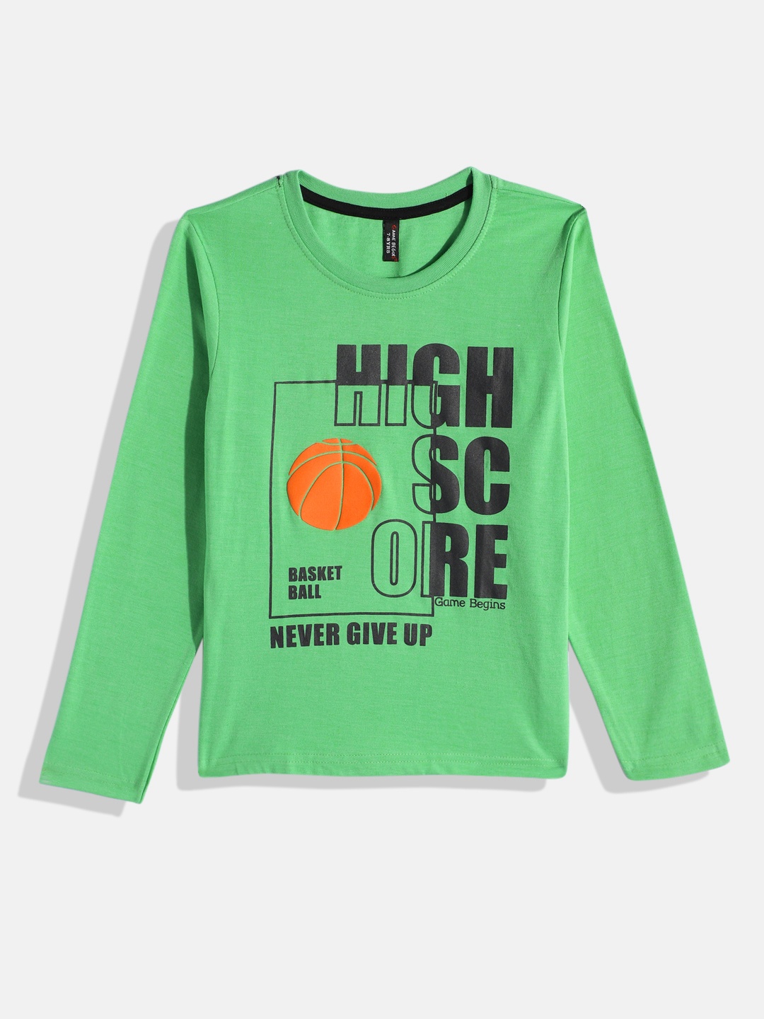 

Here&Now X Game Begins Boys Typography Printed Pure Cotton T-shirt, Green