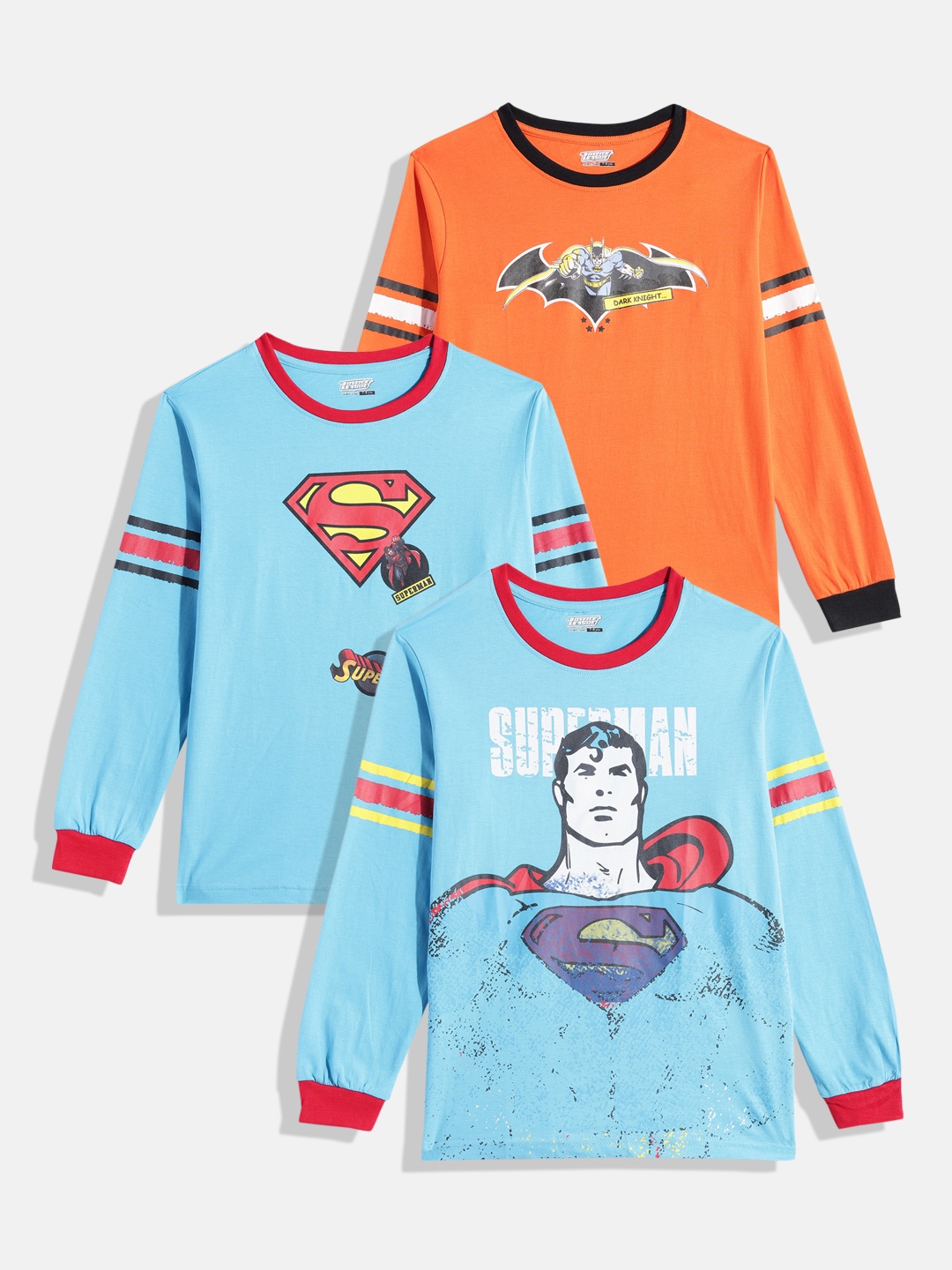 

Here&Now X Game Begins Boys Pack Of 3 DC Comics Printed Pure Cotton T-shirt, Blue