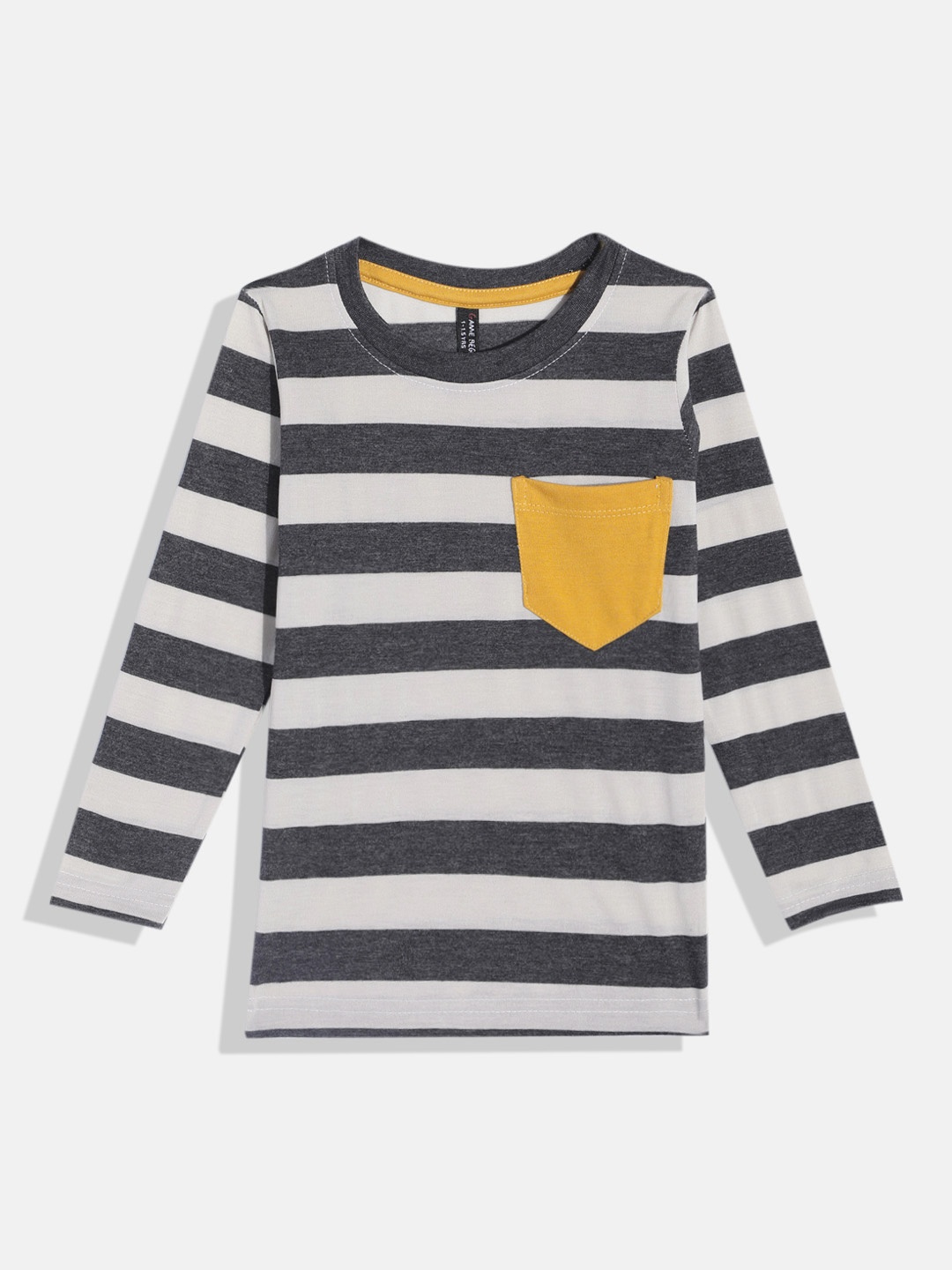 

Here&Now X Game Begins Boys Striped Pocket Detail T-shirt, Grey melange