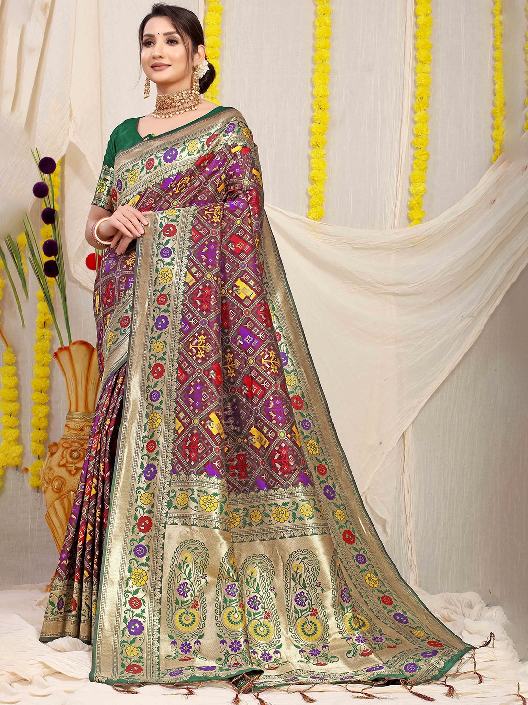 

KIMISHA Woven Design Zari Patola Saree, Maroon