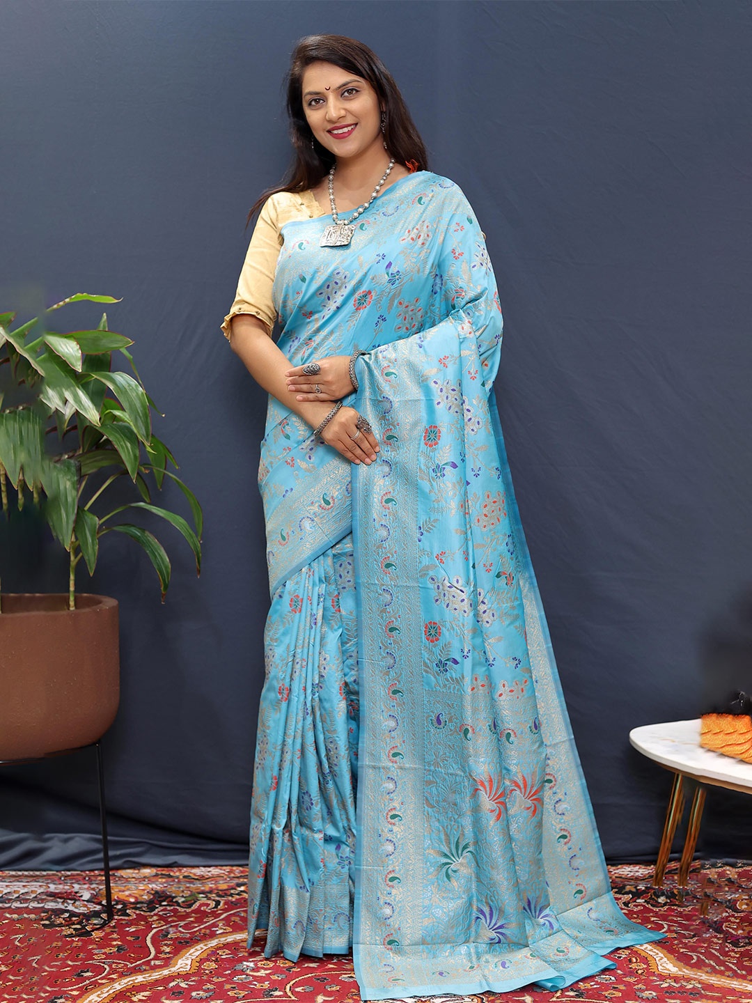 

KIMISHA Woven Design Zari Paithani Saree, Blue