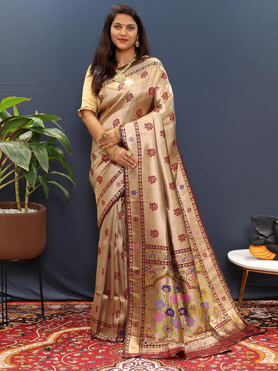 

KIMISHA Woven Design Zari Paithani Saree, Gold