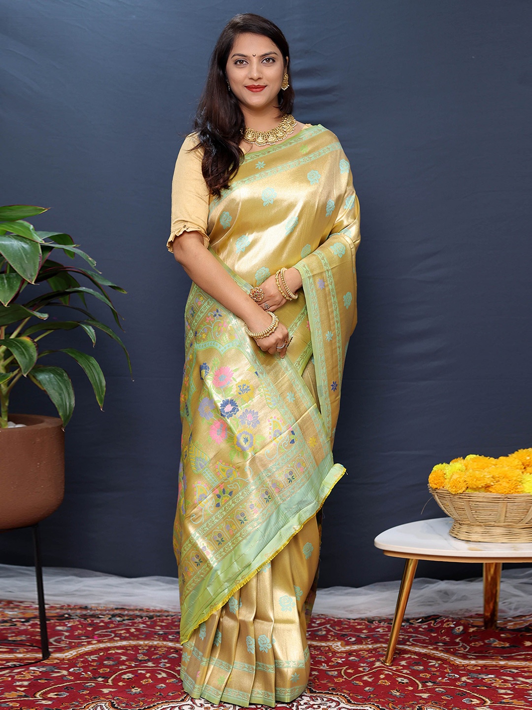 

KIMISHA Woven Designed Zari Paithani Saree, Gold