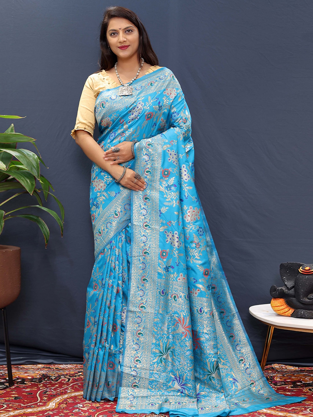 

KIMISHA Woven Design Zari Paithani Saree, Blue