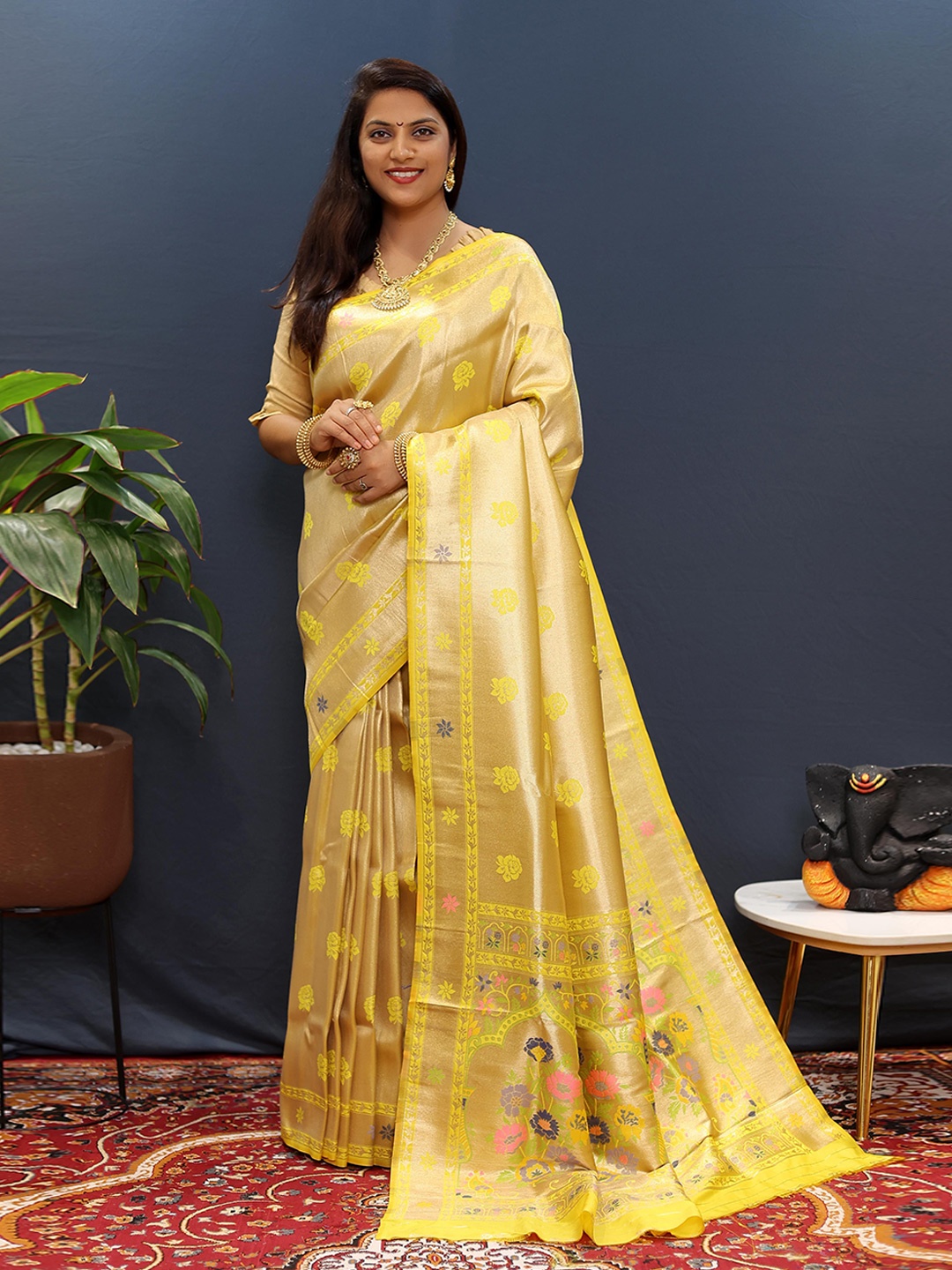 

KIMISHA Woven Designed Zari Paithani Saree, Gold