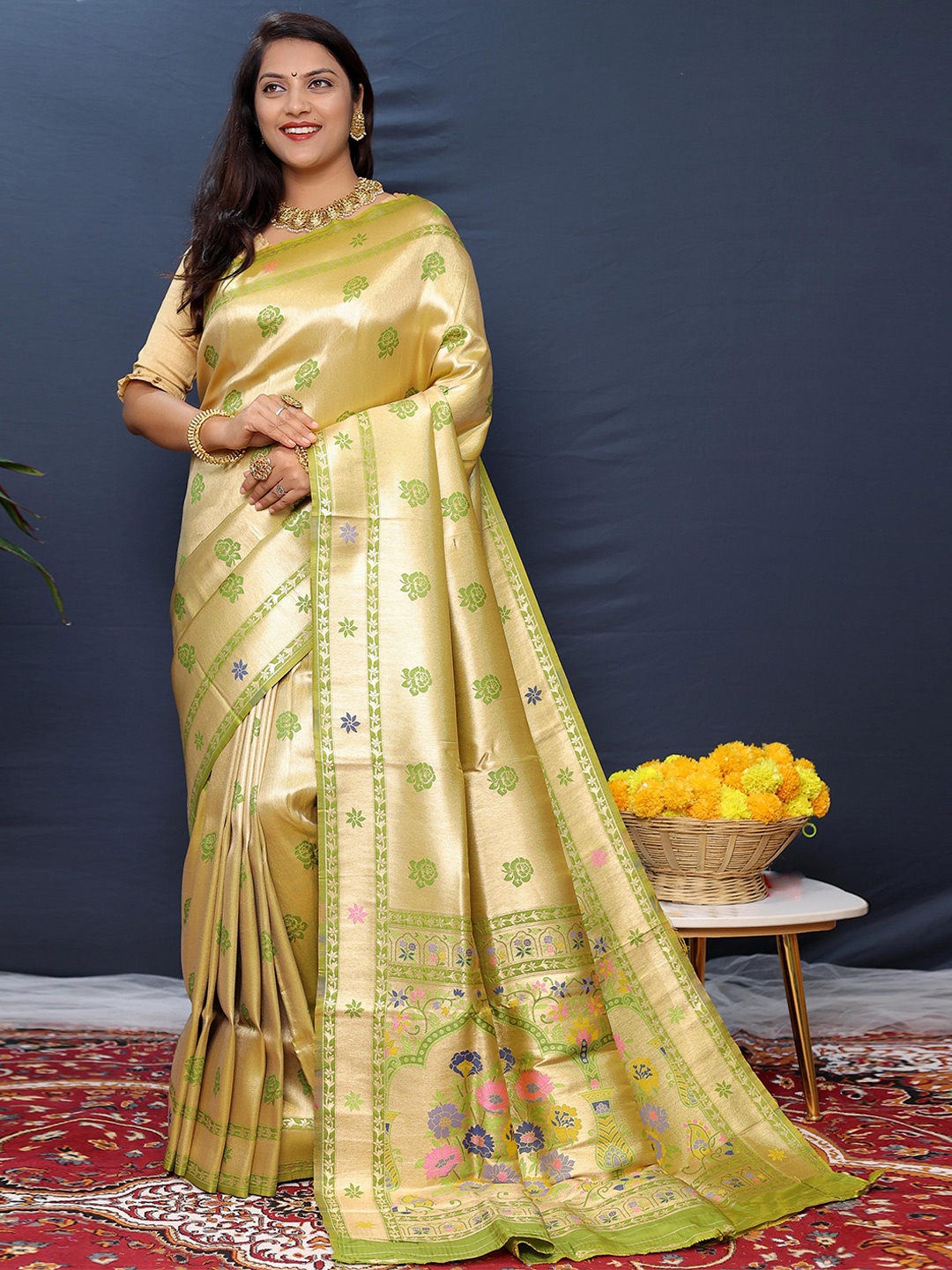 

KIMISHA Woven Designed Zari Paithani Saree, Gold