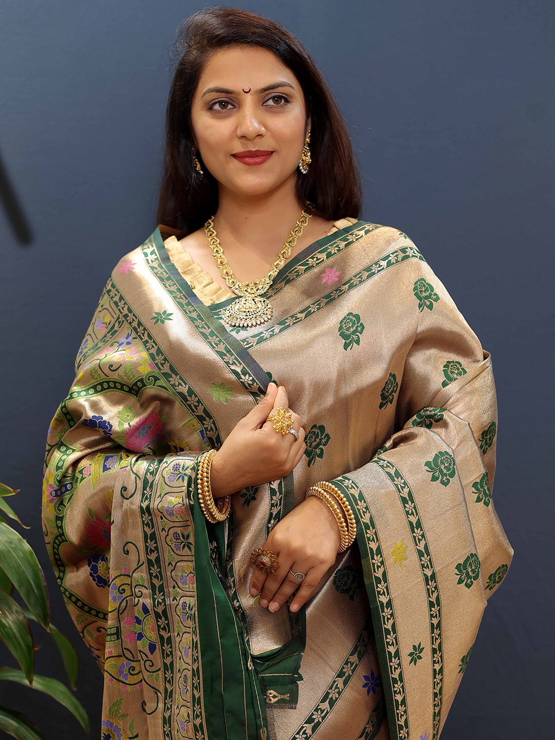 

KIMISHA Woven Design Zari Paithani Saree, Gold