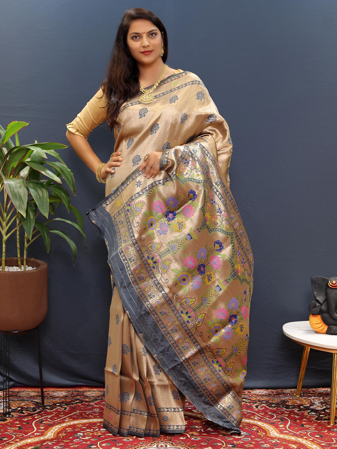 

KIMISHA Woven Design Zari Paithani Saree, Gold