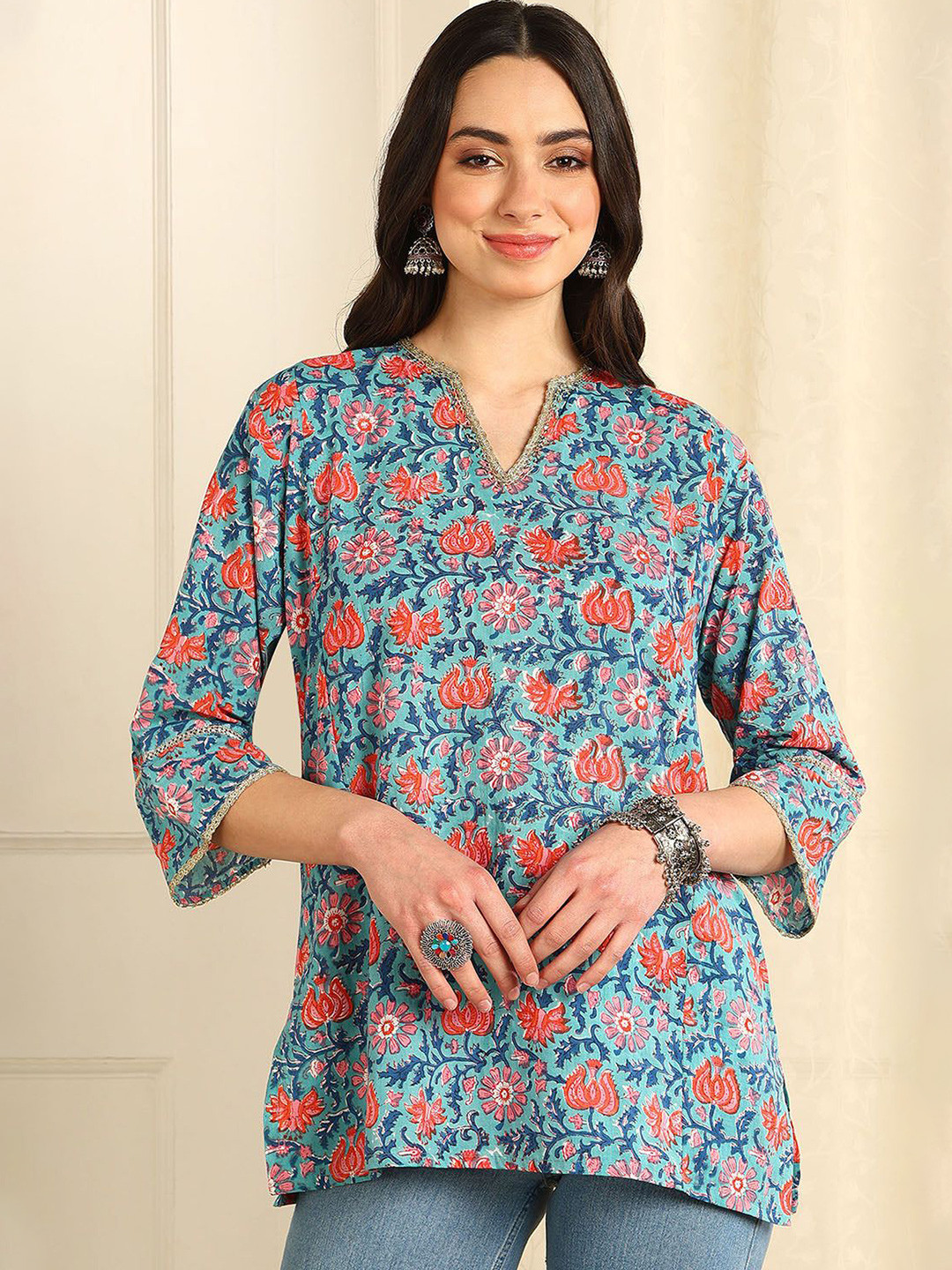 

Tahiliya Printed Tunic, Teal
