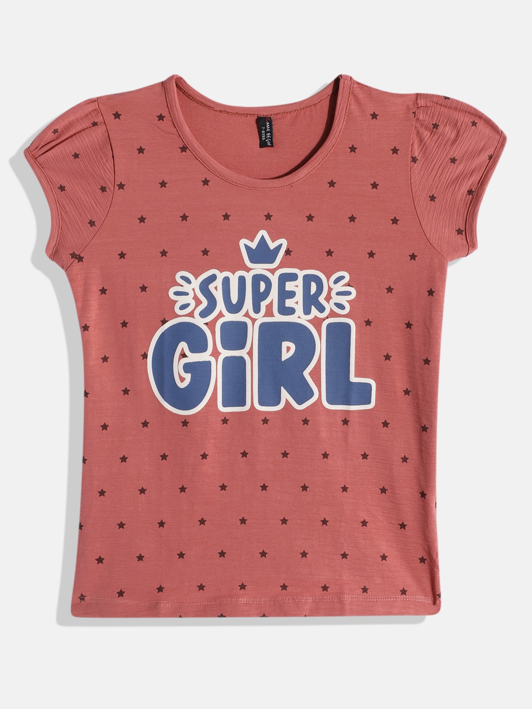 

Here&Now X Game Begins Girls Typography Printed Pure Cotton Top with Puff Sleeves, Pink
