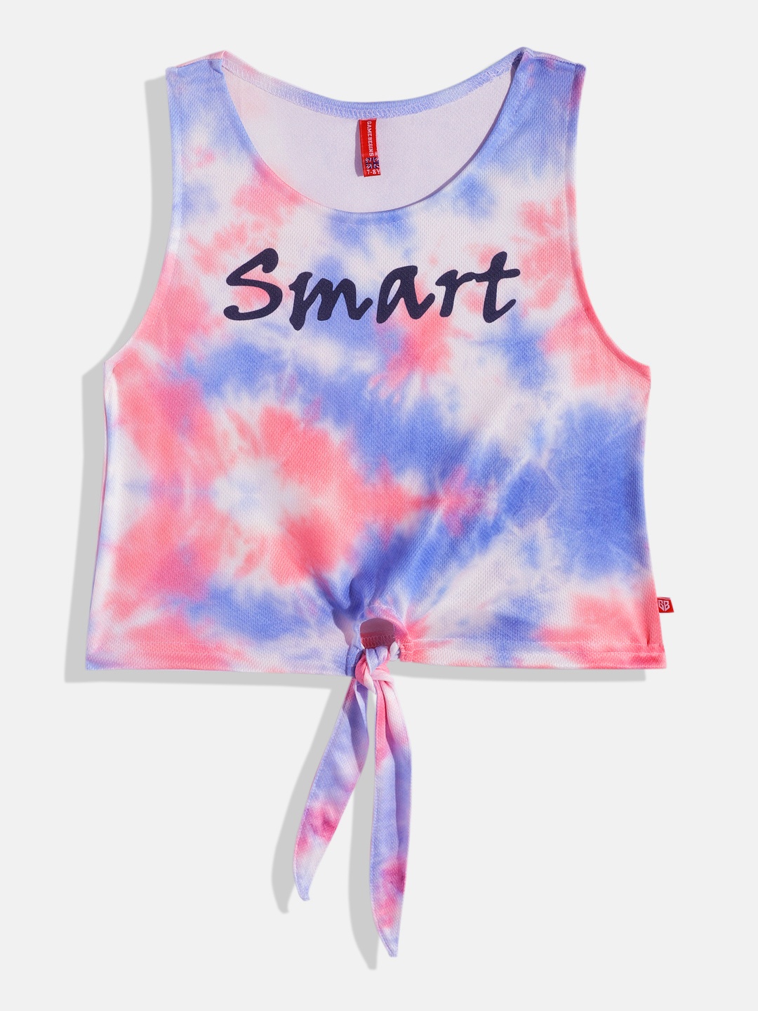 

Here&Now X Game Begins Girls Typography Printed Pure Cotton Tie and Dye Crop Top, White