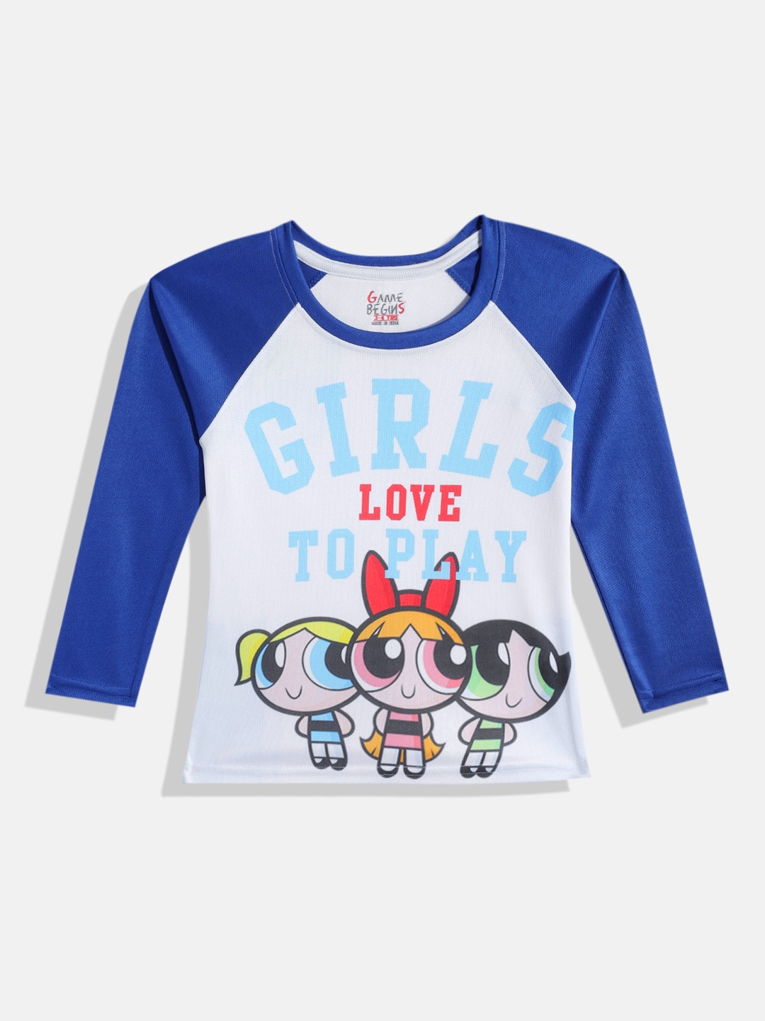 

Here&Now X Game Begins Girls Powerpuff Girls Printed Raglan Sleeves T-shirt, Blue