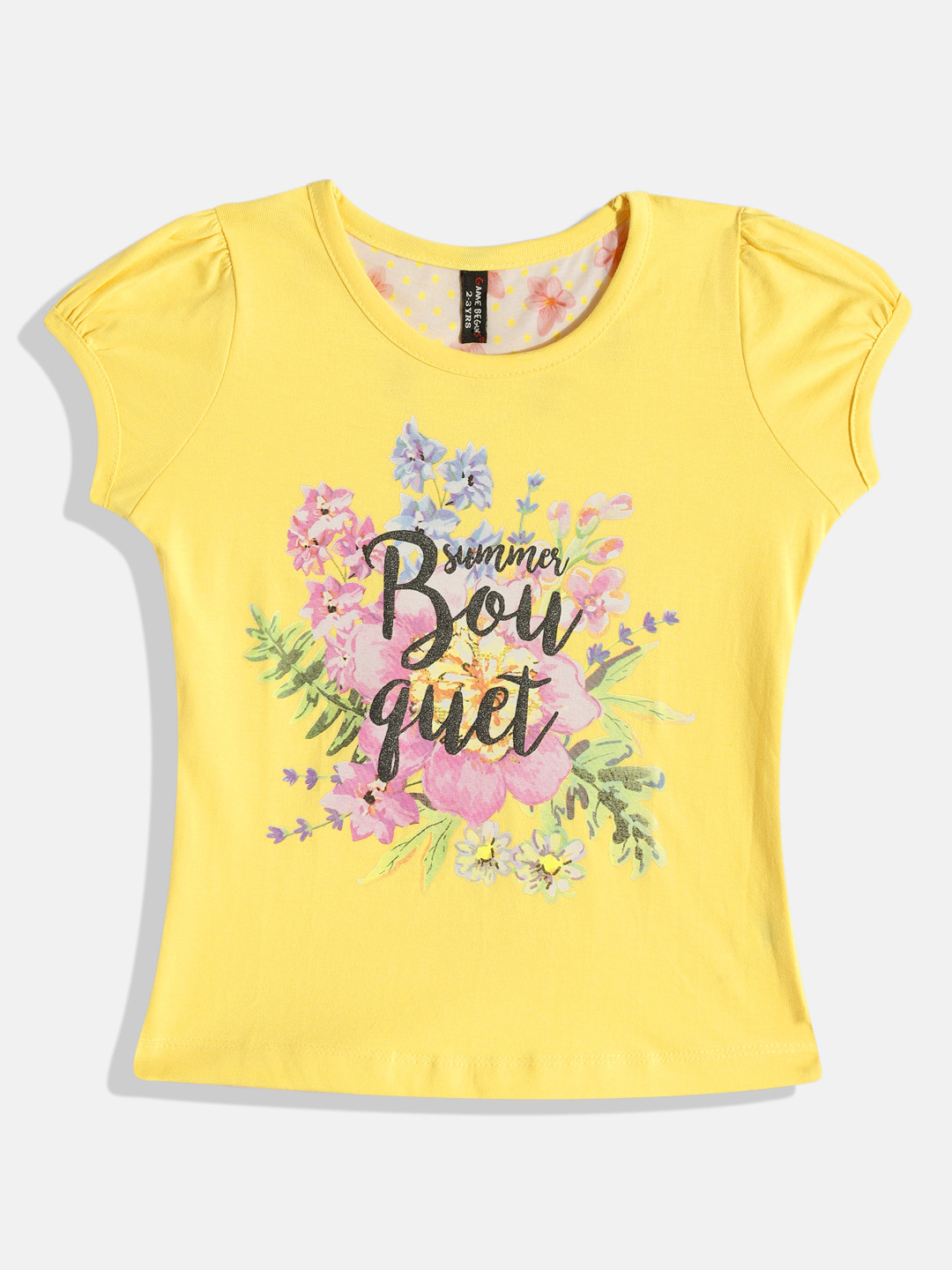 

Here&Now X Game Begins Girls Floral Printed Pure Cotton Top, Yellow