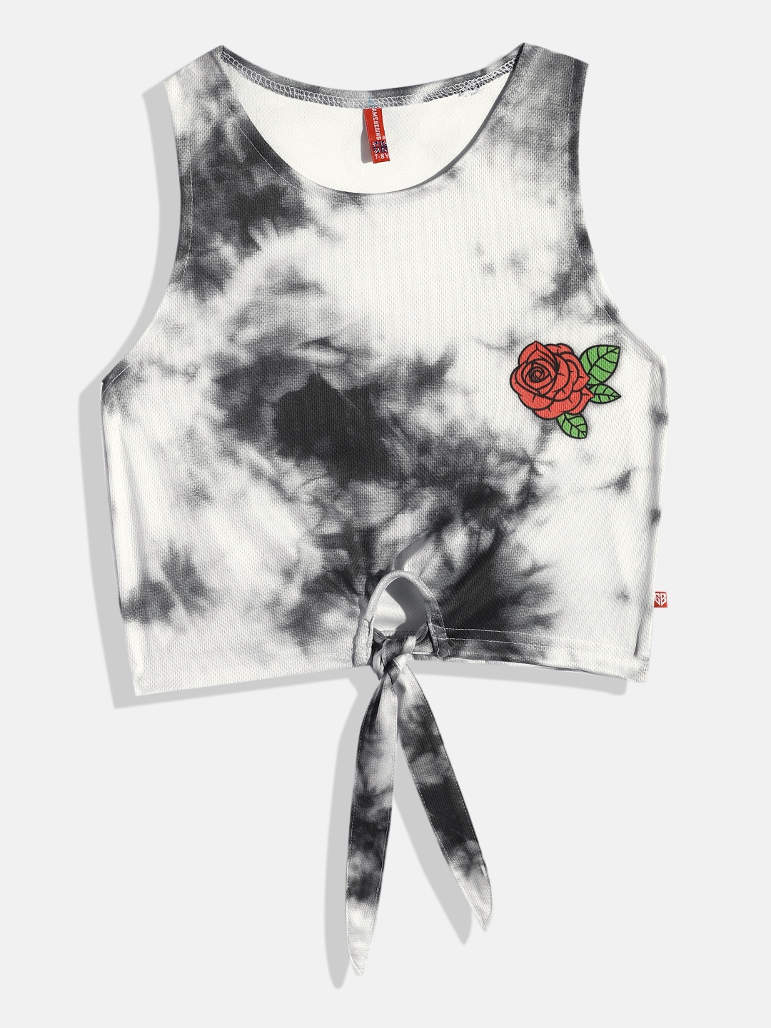 

Here&Now X Game Begins Girls Floral Printed Pure Cotton Tie and Dye Crop Top, White