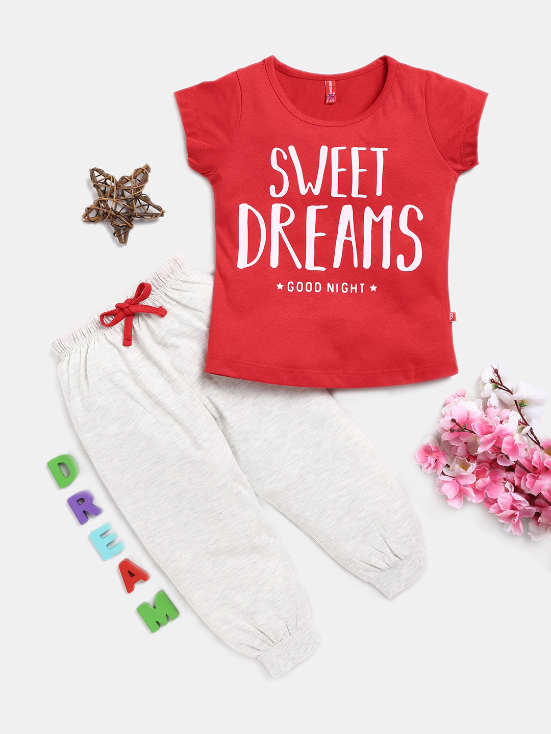 

Here&Now X Game Begins Girls Pure Cotton Printed T-shirt With Joggers, Red