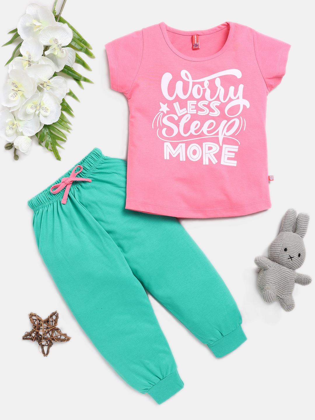 

Here&Now X Game Begins Girls Pure Cotton Printed T-shirt With Joggers, Pink
