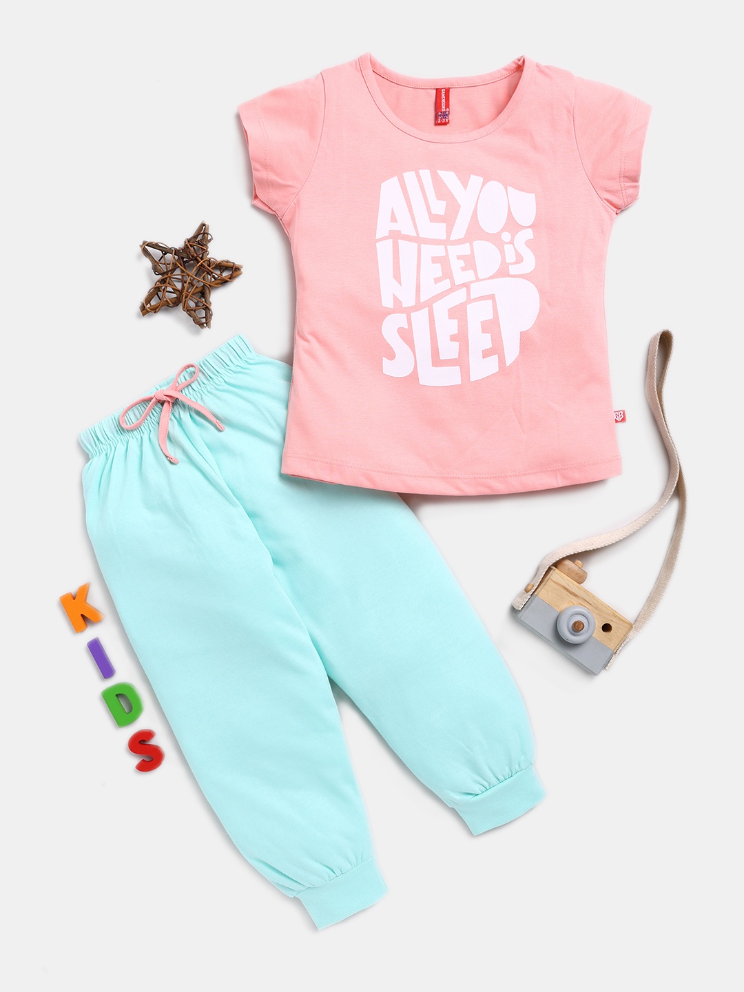 

Here&Now X Game Begins Girls Pure Cotton Printed T-shirt With Joggers, Pink