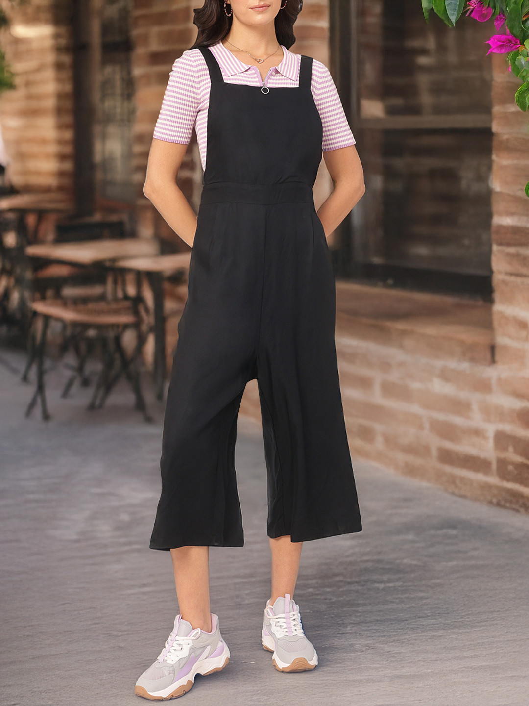 

DressBerry Effortlessly Classy Shoulder Straps Jumpsuit, Black
