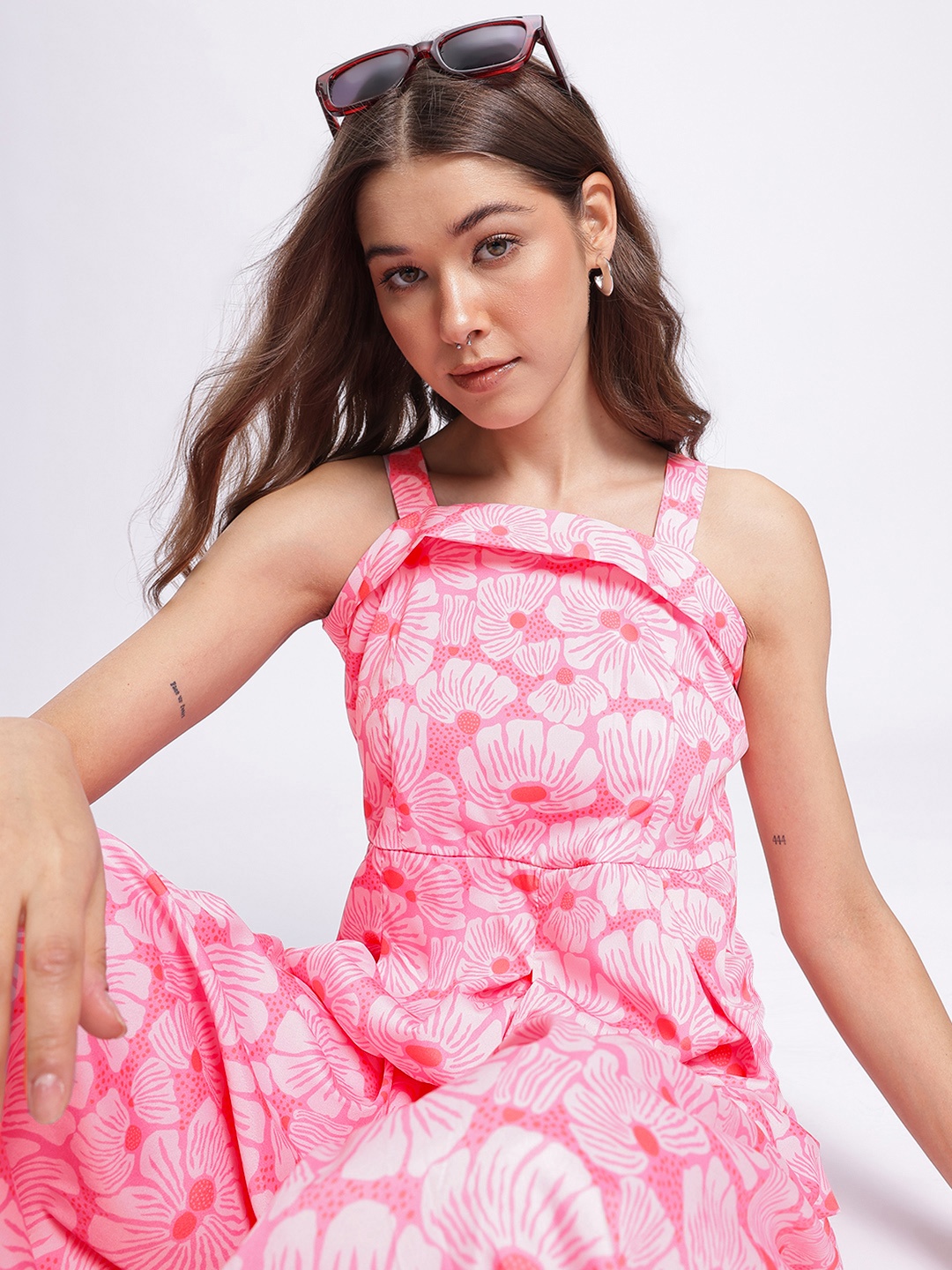 

DressBerry Frilly Fun Floral Pleated Jumpsuit, Pink